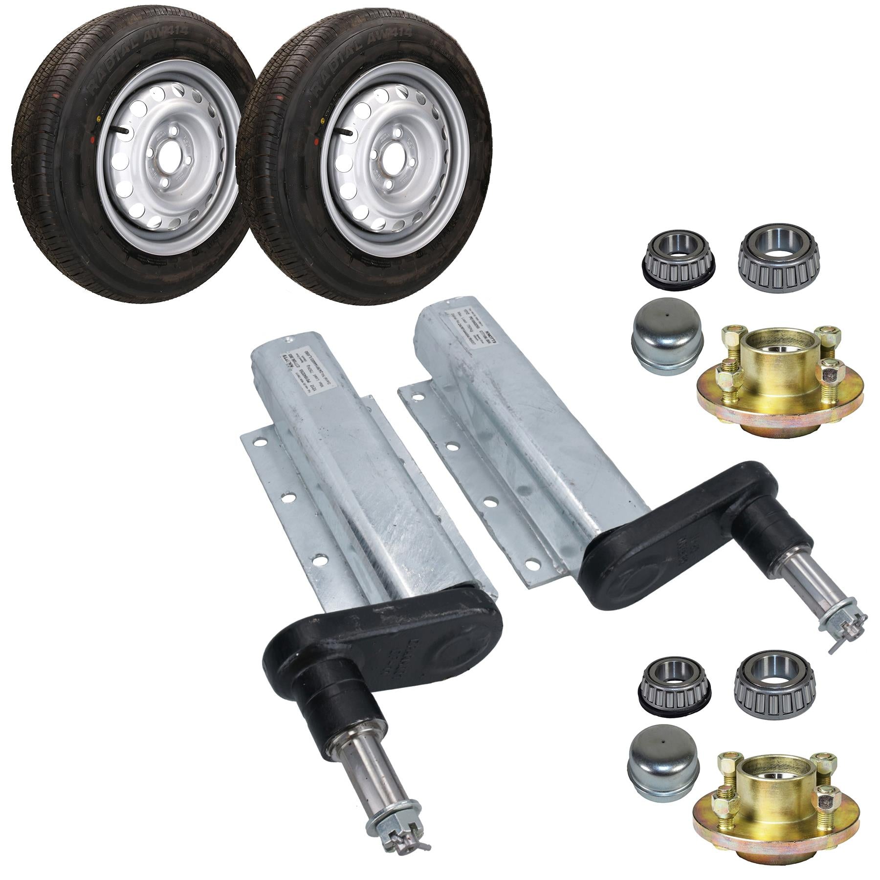 Kit de suspensions de remorque galvanisées de 750 kg et roues et pneus de 13 pouces, entraxe de 100 mm