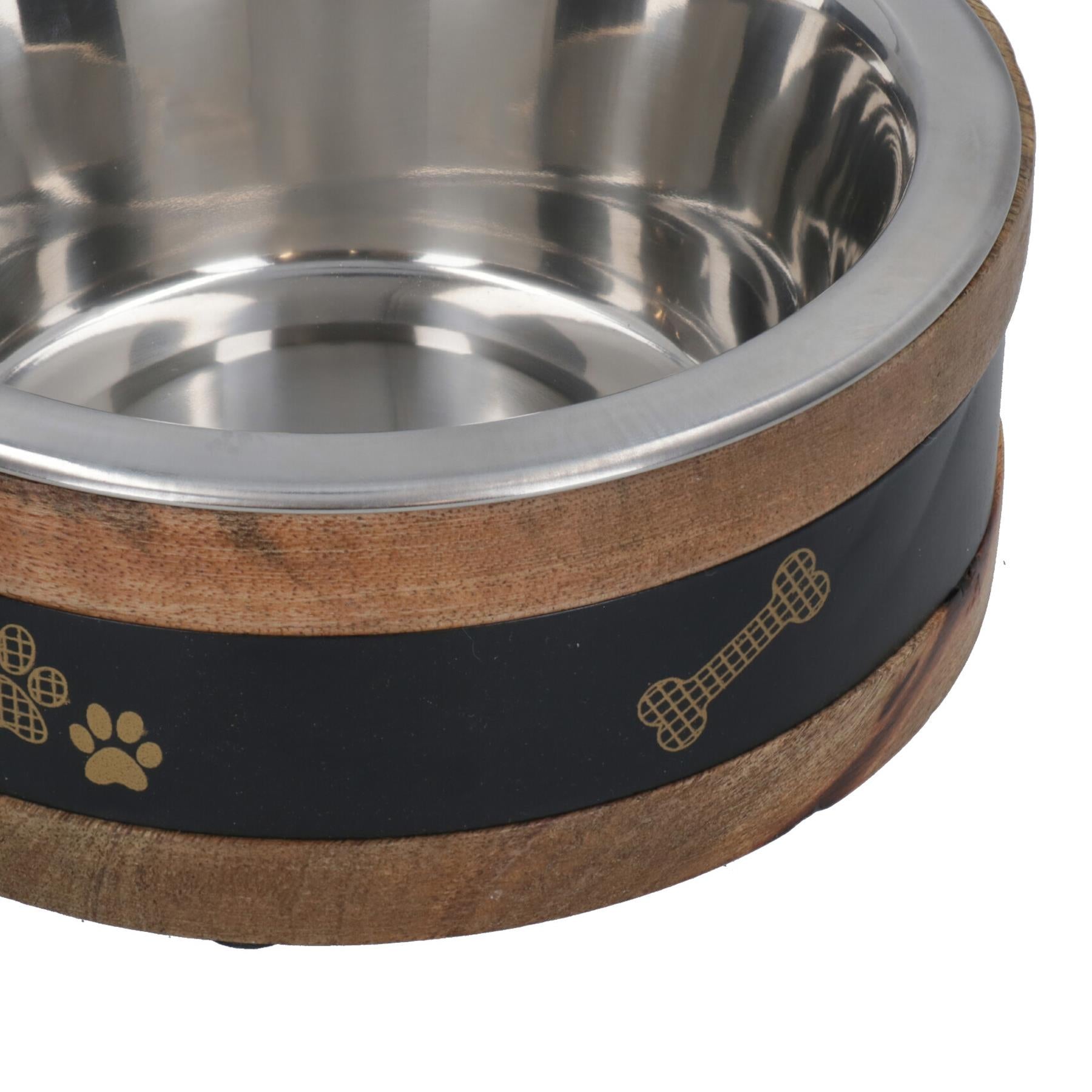 Mittelgroßer Holzring mit abnehmbarem Metallnapf für Hunde und Welpen, Futter- und Wassernapf