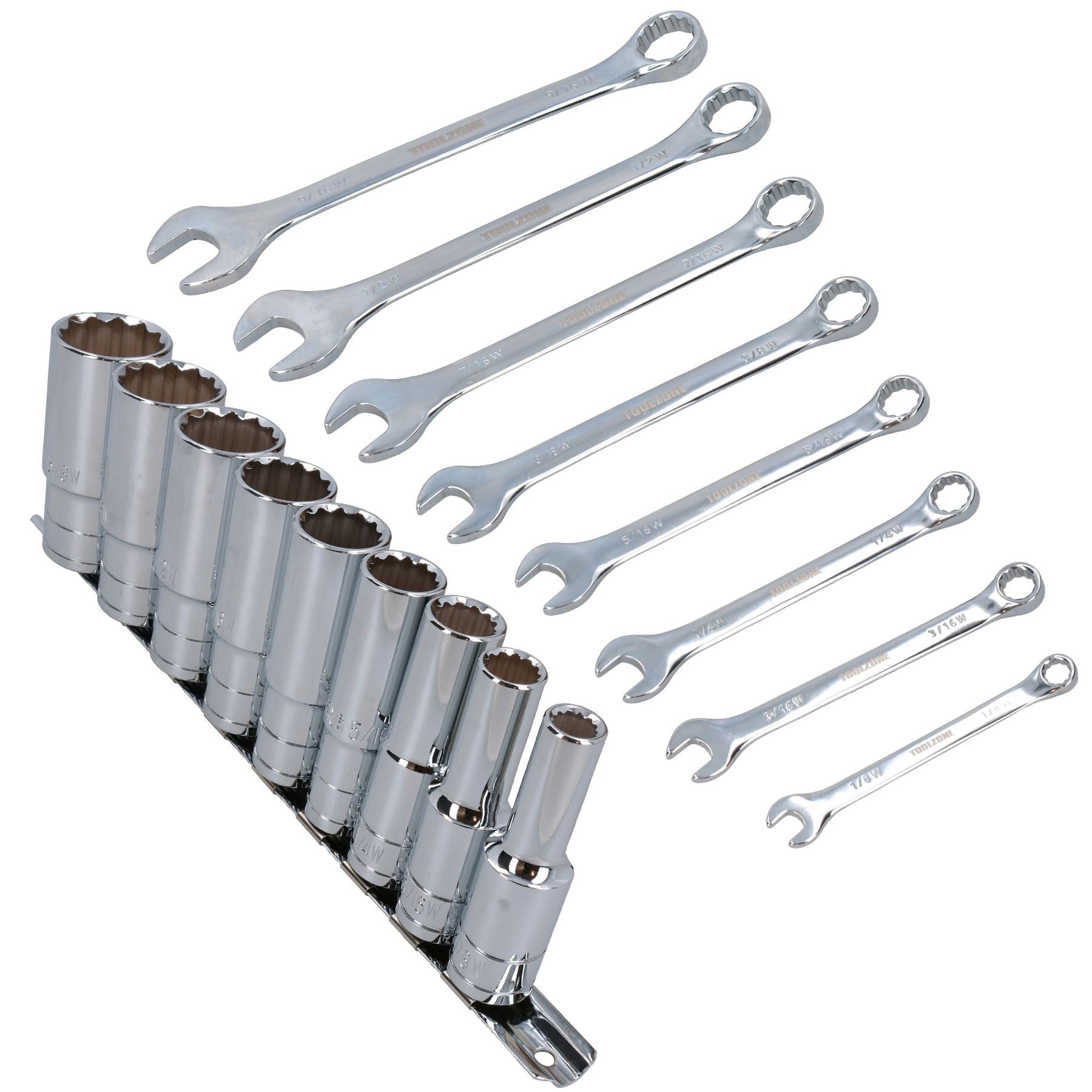 BSW British Whitworth Combination Spanner Wrench + Deep Sockets 17pc Set