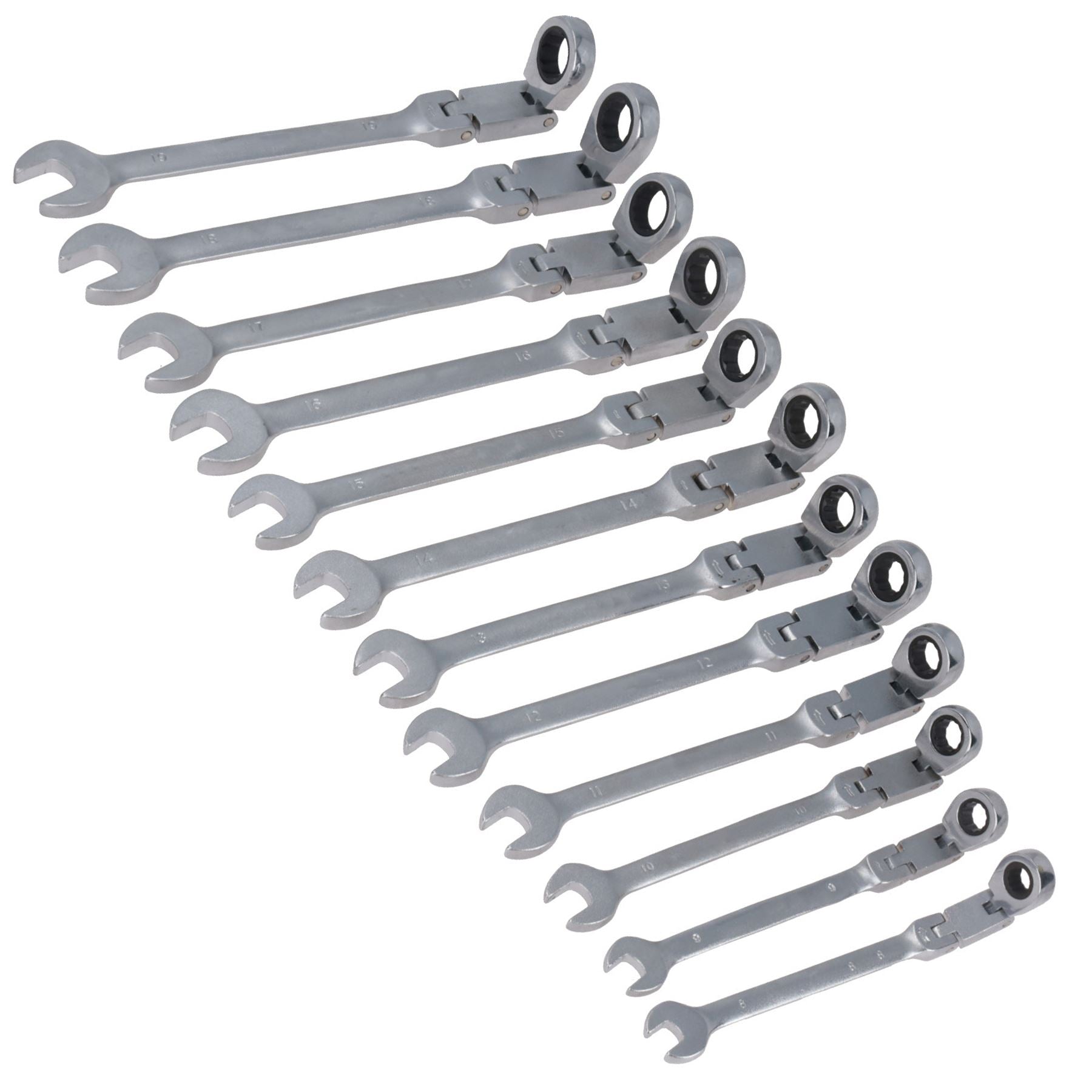Clé mixte à cliquet flexible à double articulation métrique 72 dents 8 – 19 mm 12 pièces