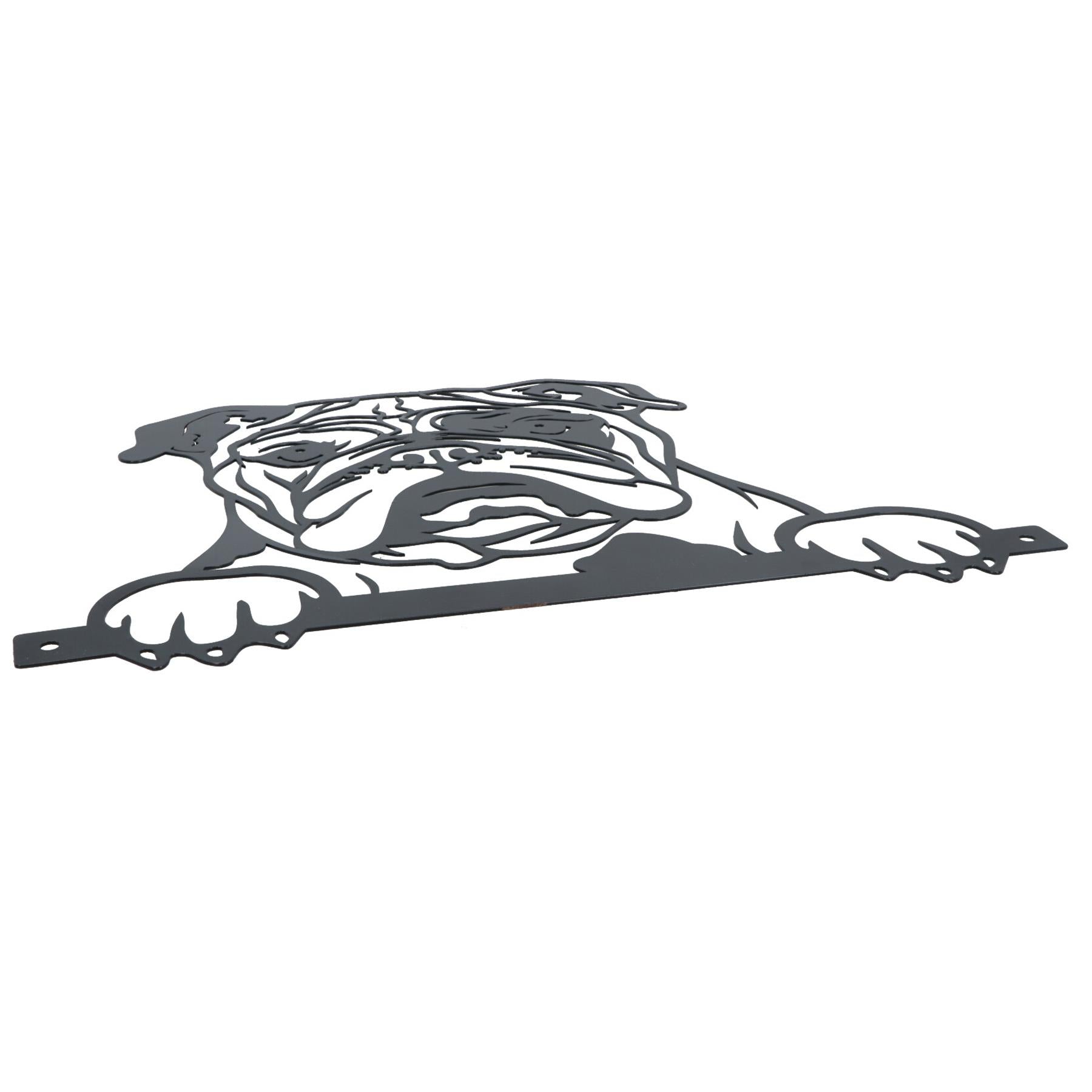 Black Metal Peeking Bulldog Silhouette with Fixing Plate Garden Ornament Gift