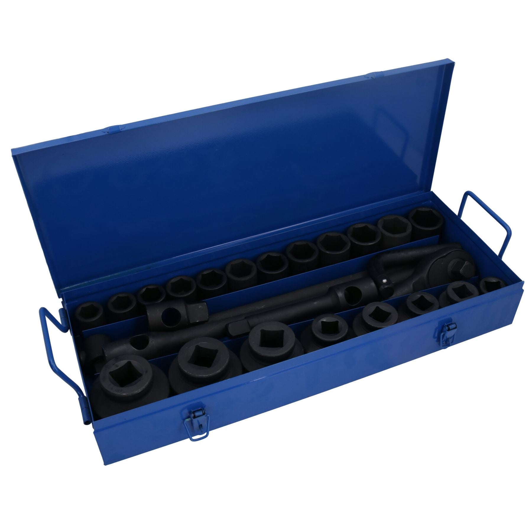 Jeu de douilles à chocs métriques à entraînement 3/4 po + 1 po 21 mm – 65 mm avec cliquet 26 pièces