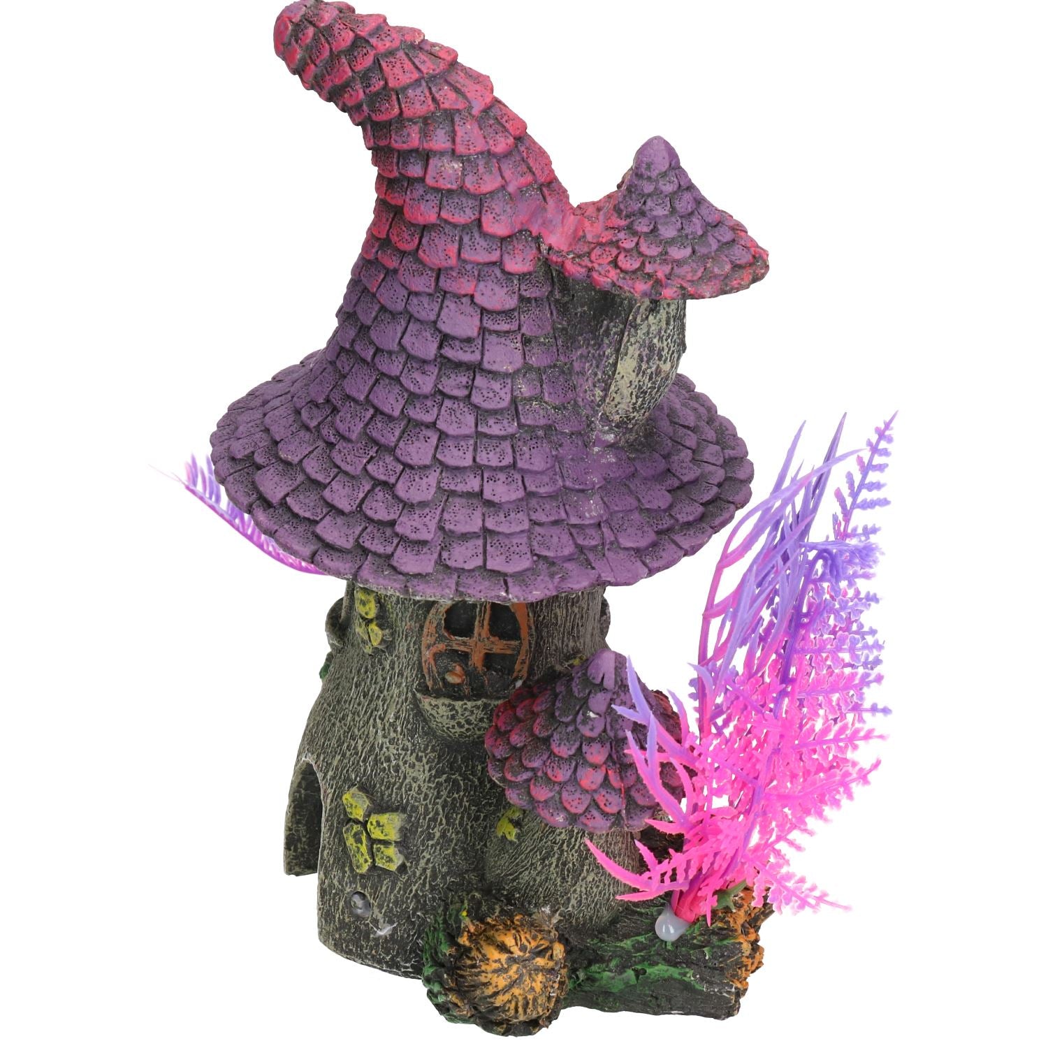 Aquatic Aquarium Purple Roof Pixie House Fish Tank Ornament 15x11x20cm