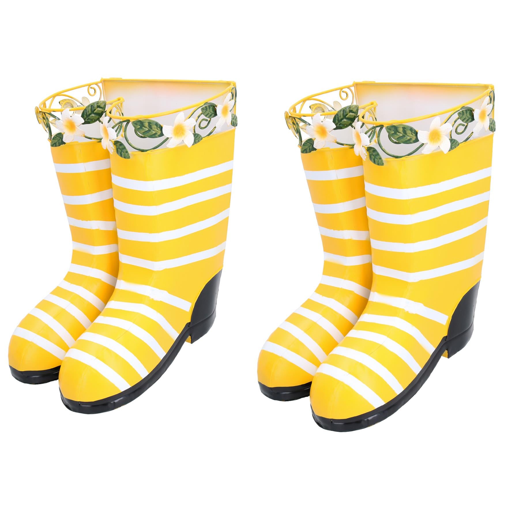 Lot de 2 paires de bottes en caoutchouc jaunes à suspendre pour jardin, maison, cadeau, ornement