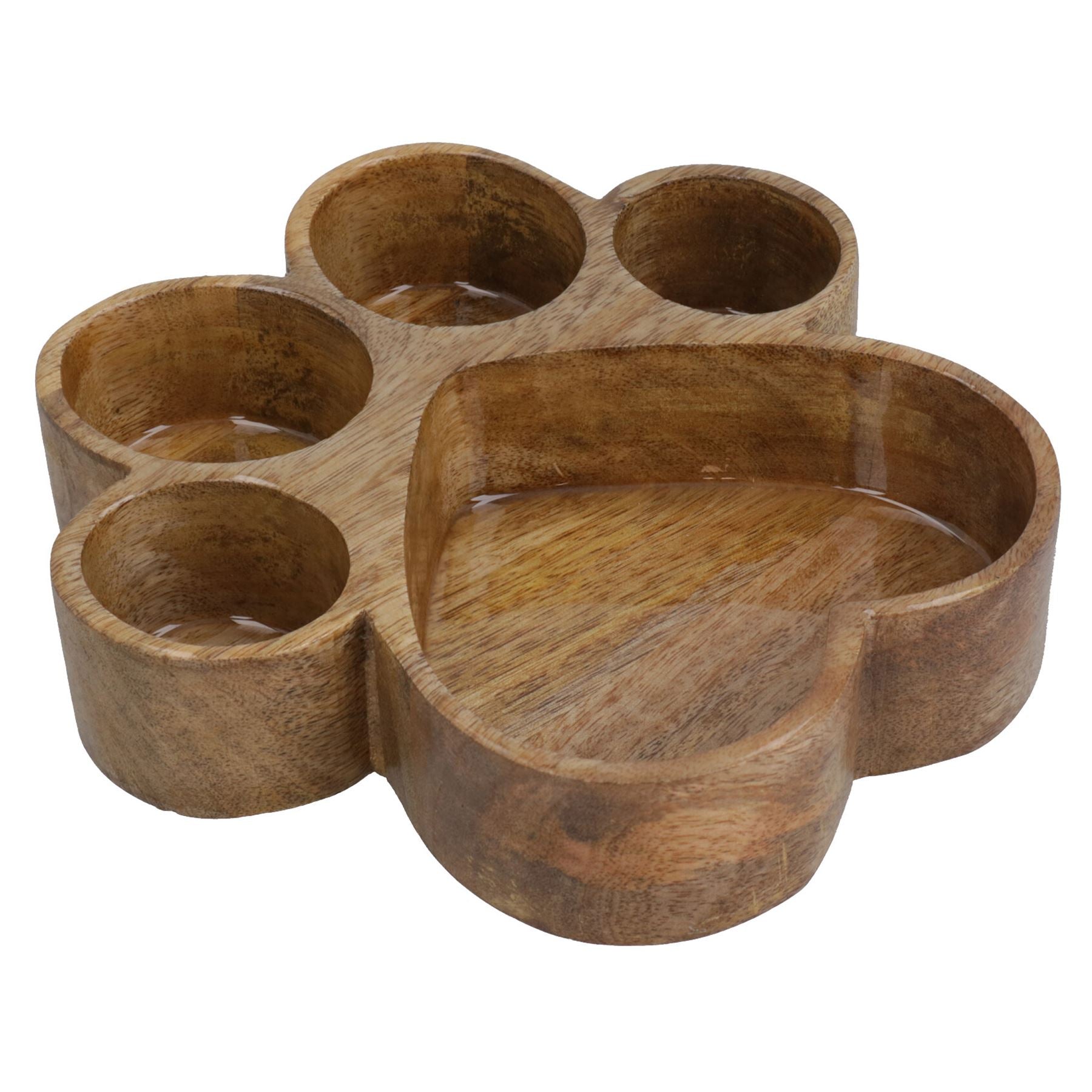 Kleine Holzschüssel mit Pfotenabdruck für kleine Hunde, Futter- und Wassernapf, 600 ml