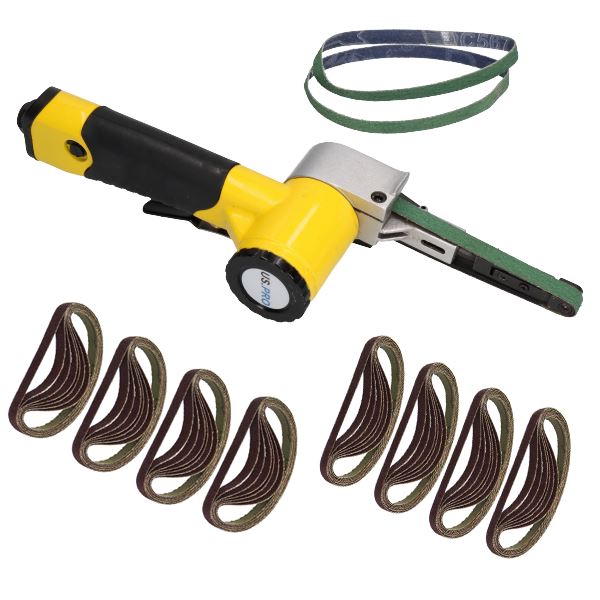 Ponceuse à bande pneumatique à vitesse variable de 10 mm 5 vitesses + 53 courroies de 330 mm x 10 mm