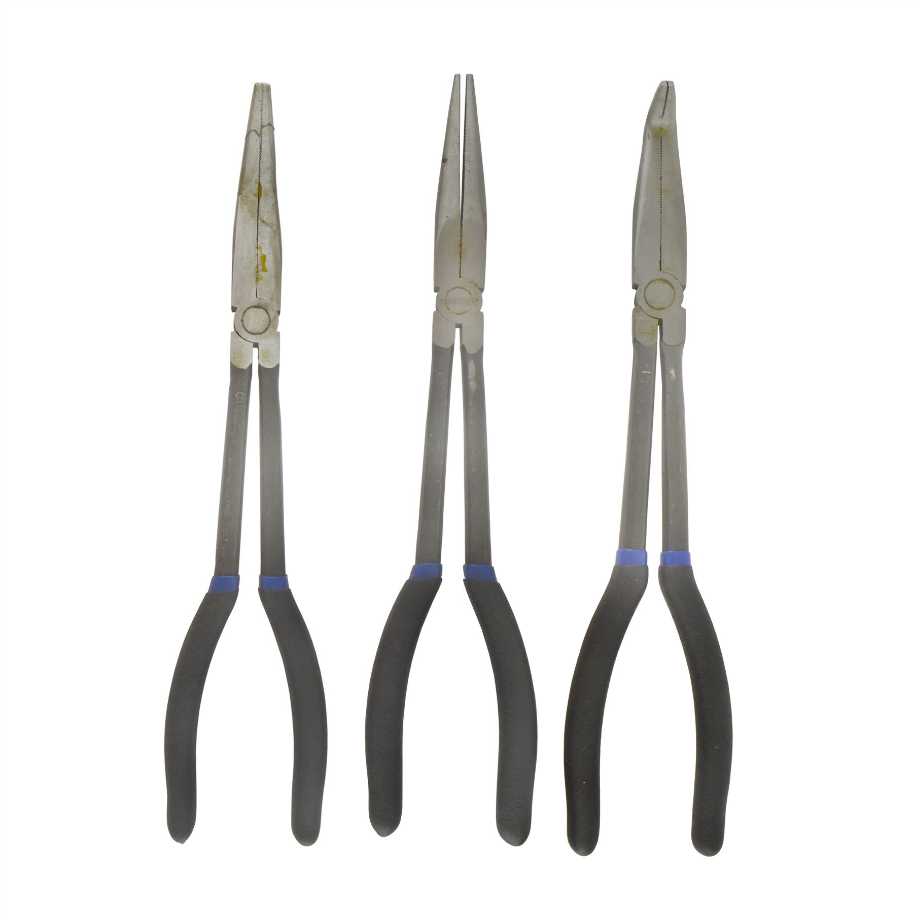 Jeu de pinces à bec long extra longues 3 pièces 11" / 285 mm droites coudées