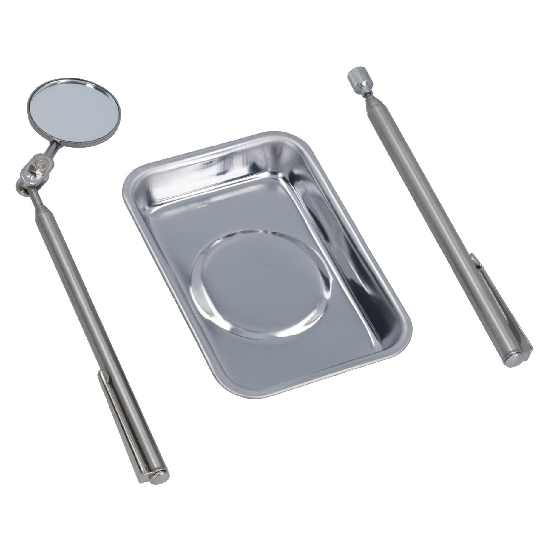 Outil de ramassage extensible magnétique Miroir d'inspection Plateau de pièces en acier inoxydable 3 pièces