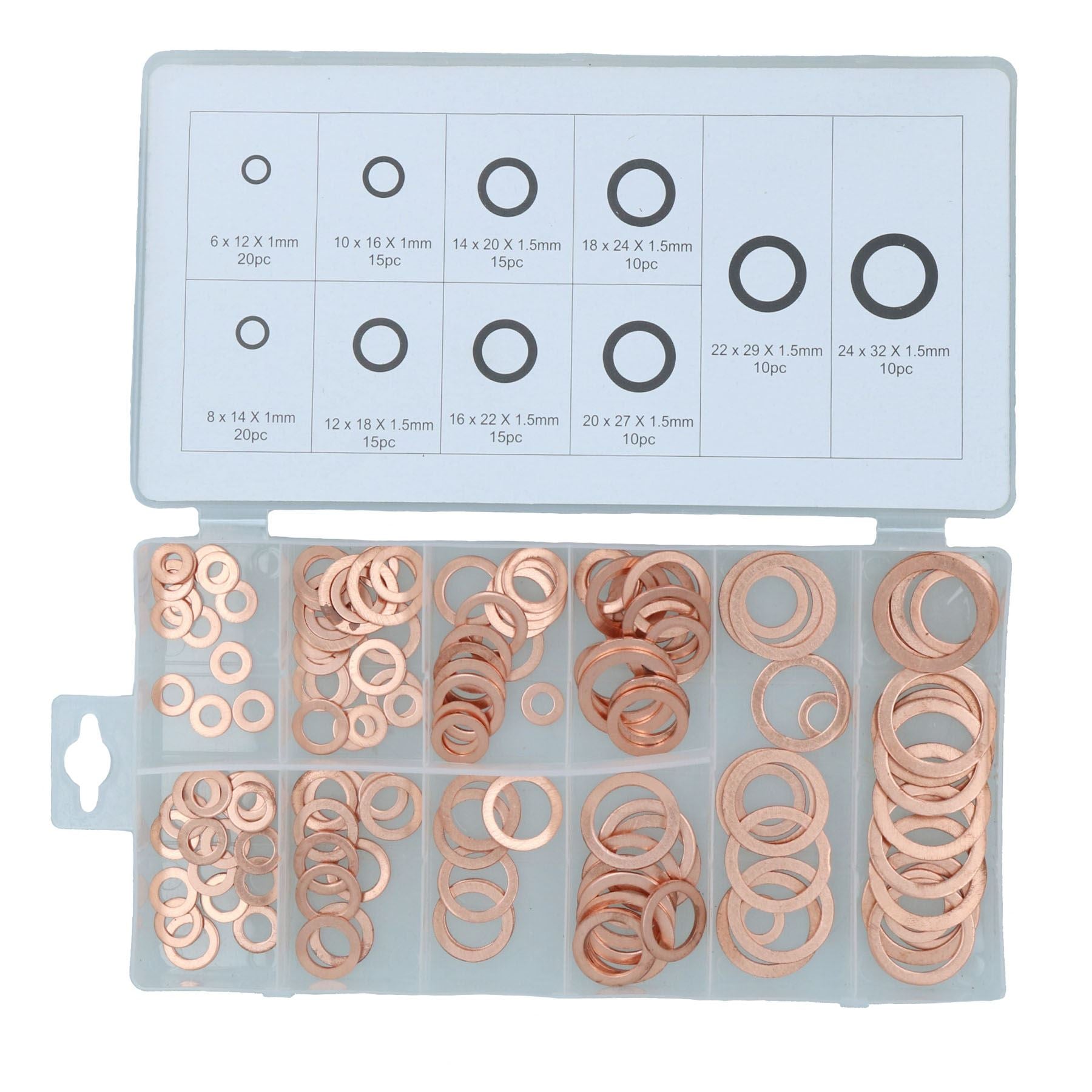 140pc Solid Copper Washer Assortment Set Seal Flat Gasket Metric Sizes 6-24mm