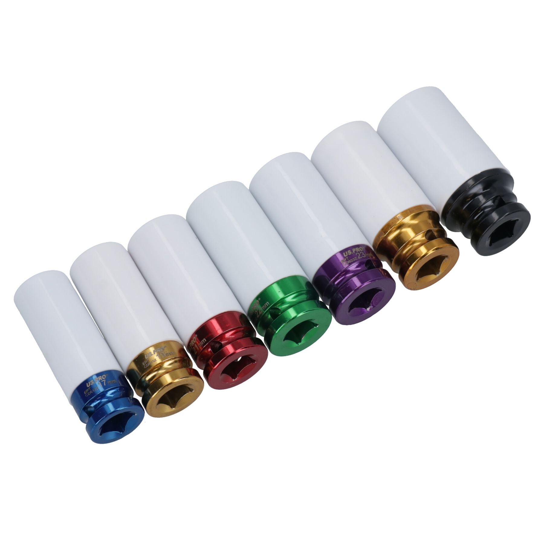 1/2-Zoll-Antrieb, tiefe Schlagnüsse für Leichtmetallfelgenmuttern, 17–27 mm, 6-kant, 7-tlg. Satz