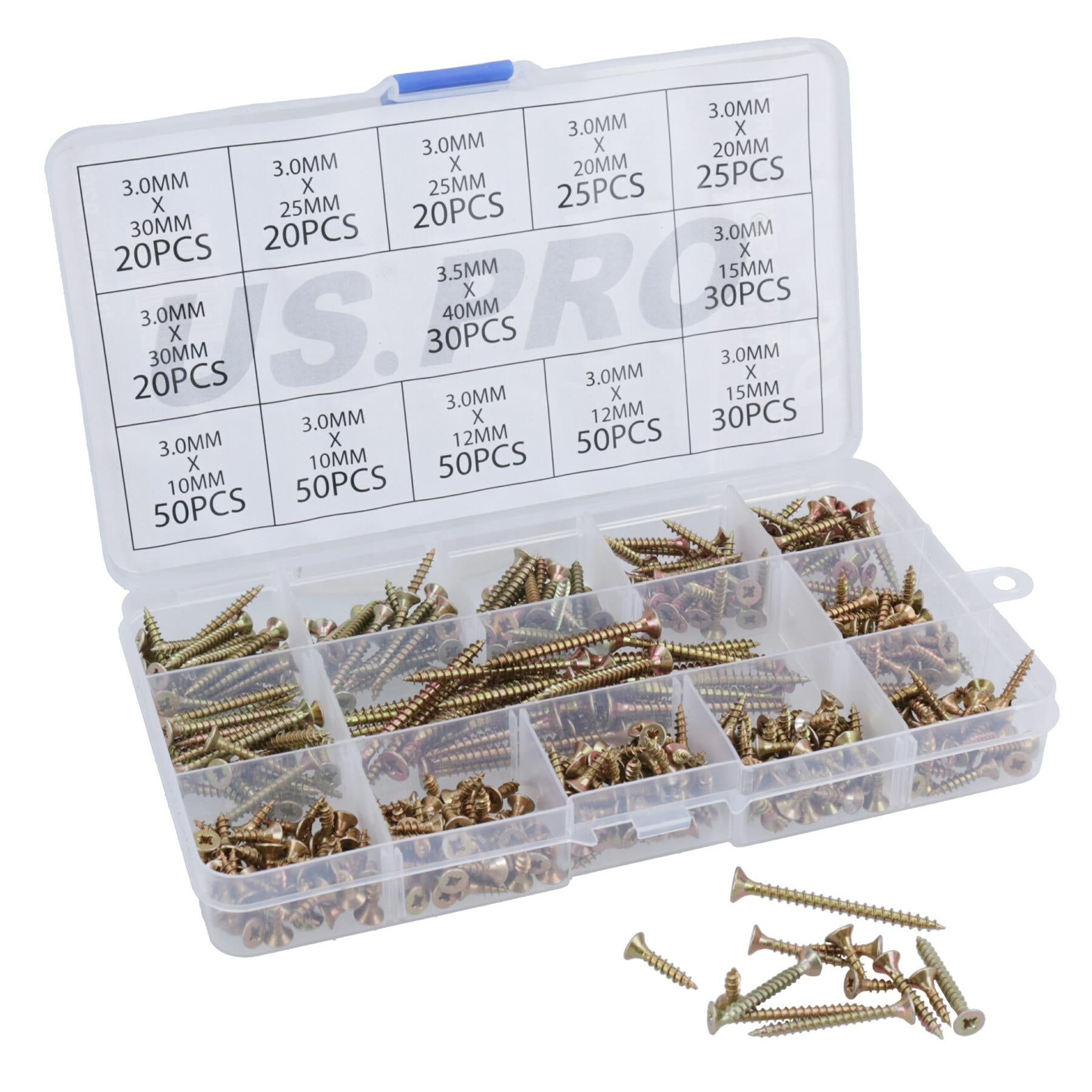 Vis à bois de tailles assorties, tête fraisée Pozi Drive, entièrement filetée, 420 pièces