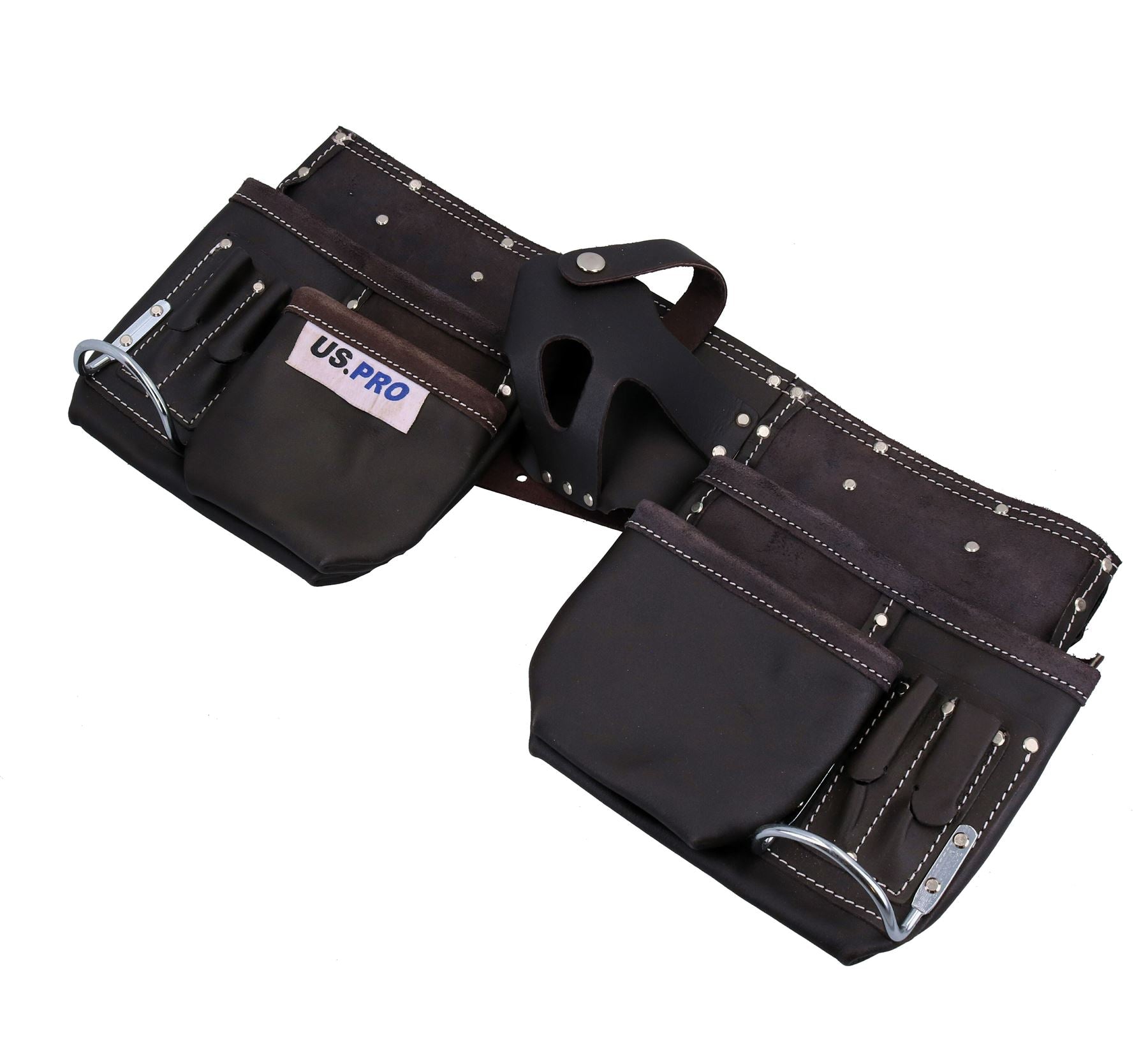 Pochette à double ceinture en cuir avec boucle de ceinture réglable 11 poches