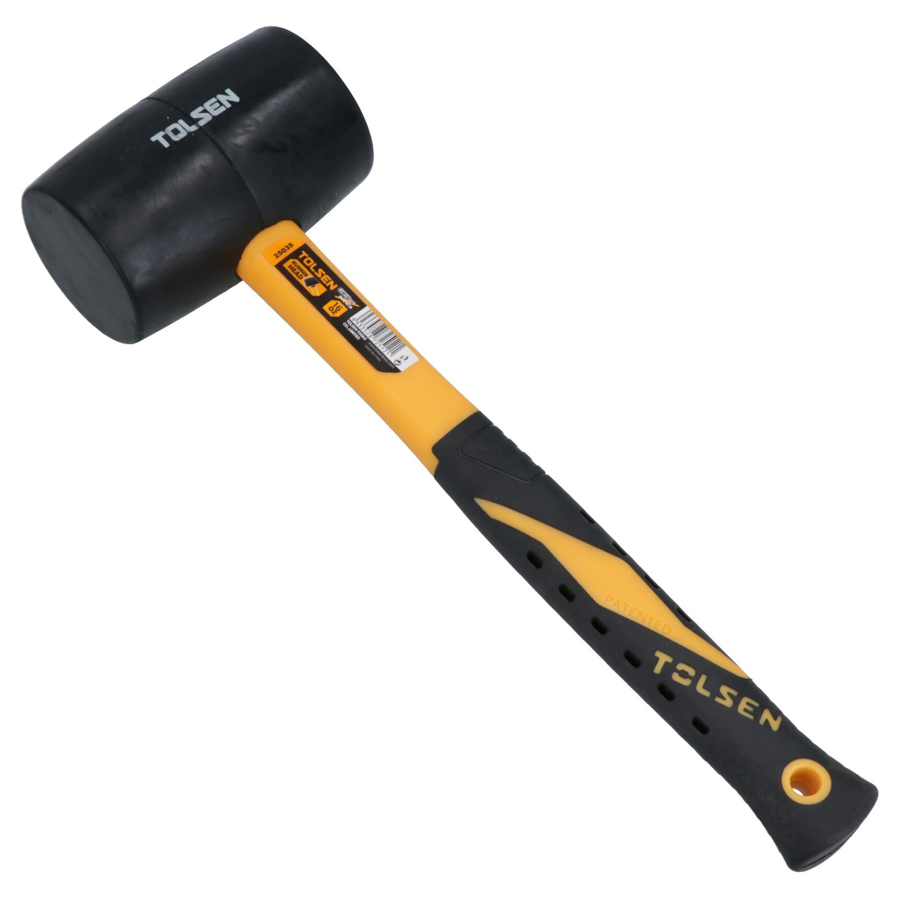 16oz Black Rubber Mallet Non Marking Hammer With Fibreglass Handle Shaft