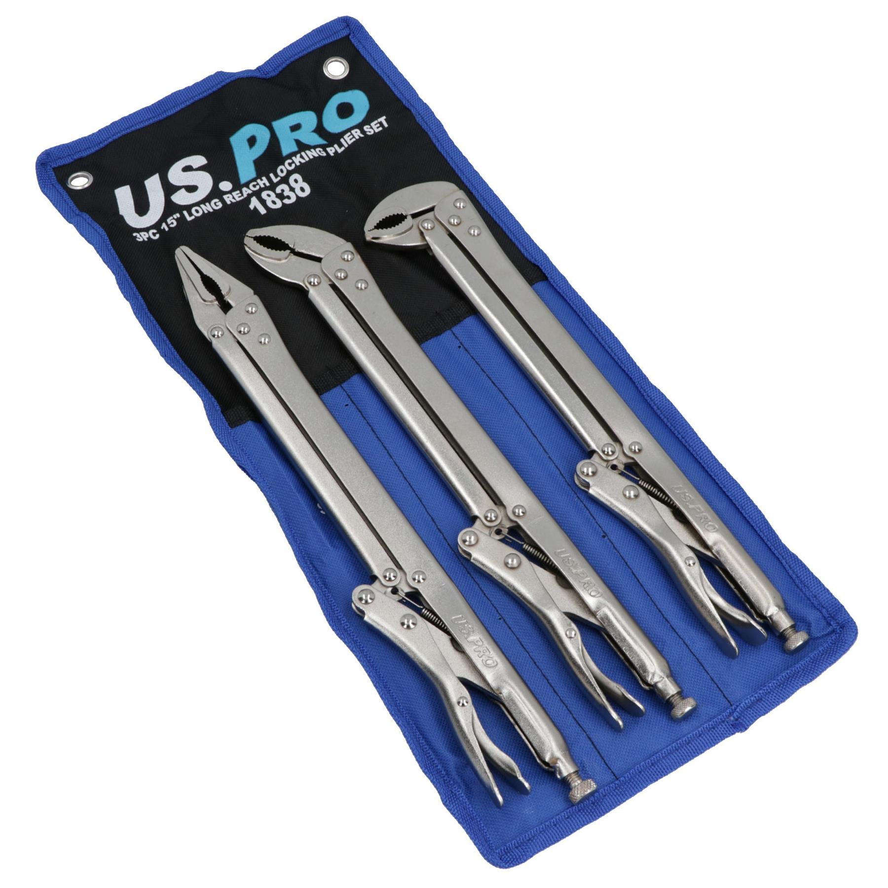 3-teiliges Set mit extra langer Nase, 15 Zoll, verstellbare Feststellzange, Maulwurfsgriffe, gerade, 45°, 90°