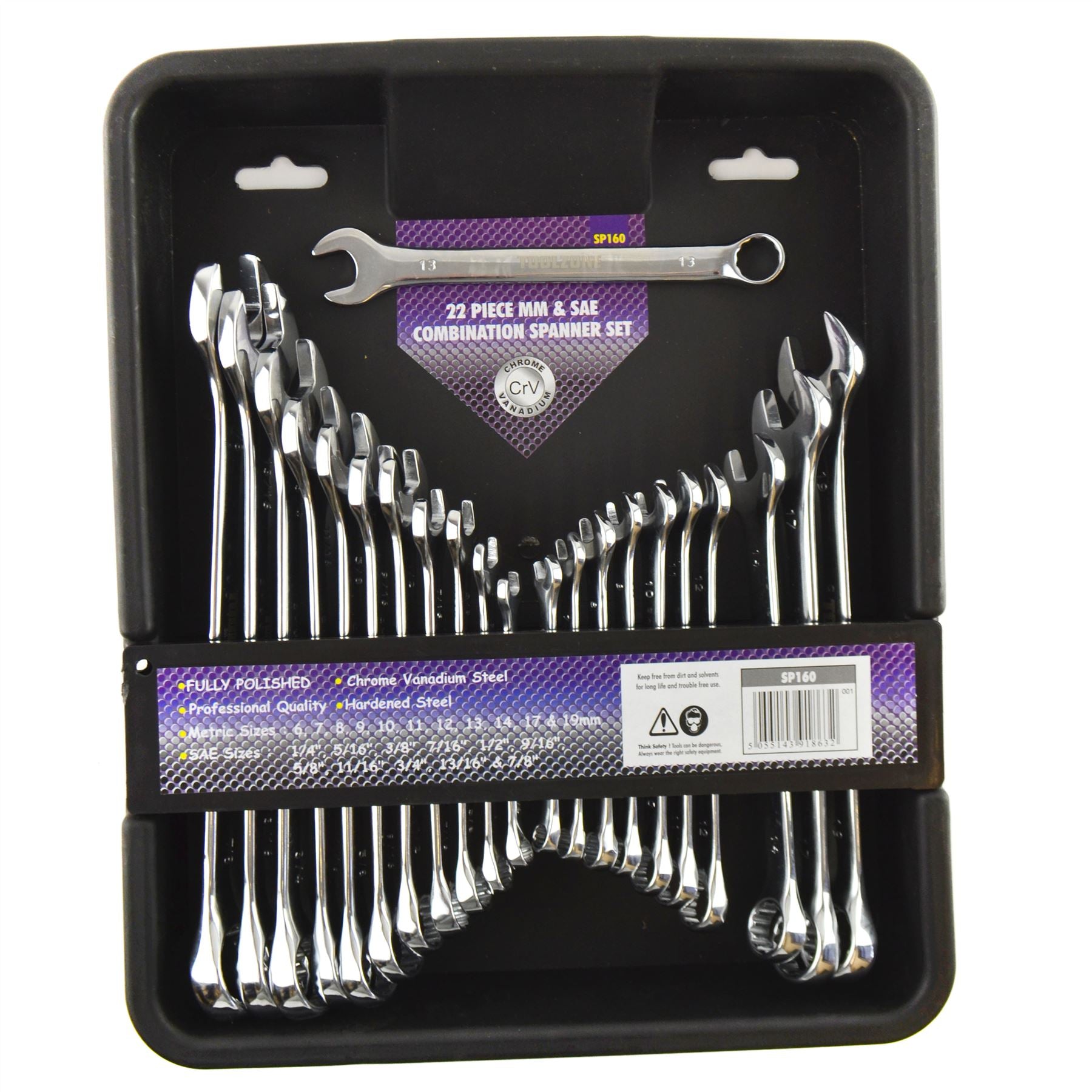 22-teiliger metrischer und imperialer AF SAE-Maulschlüsselschlüssel 6-19 mm und 1/4"-7/8"