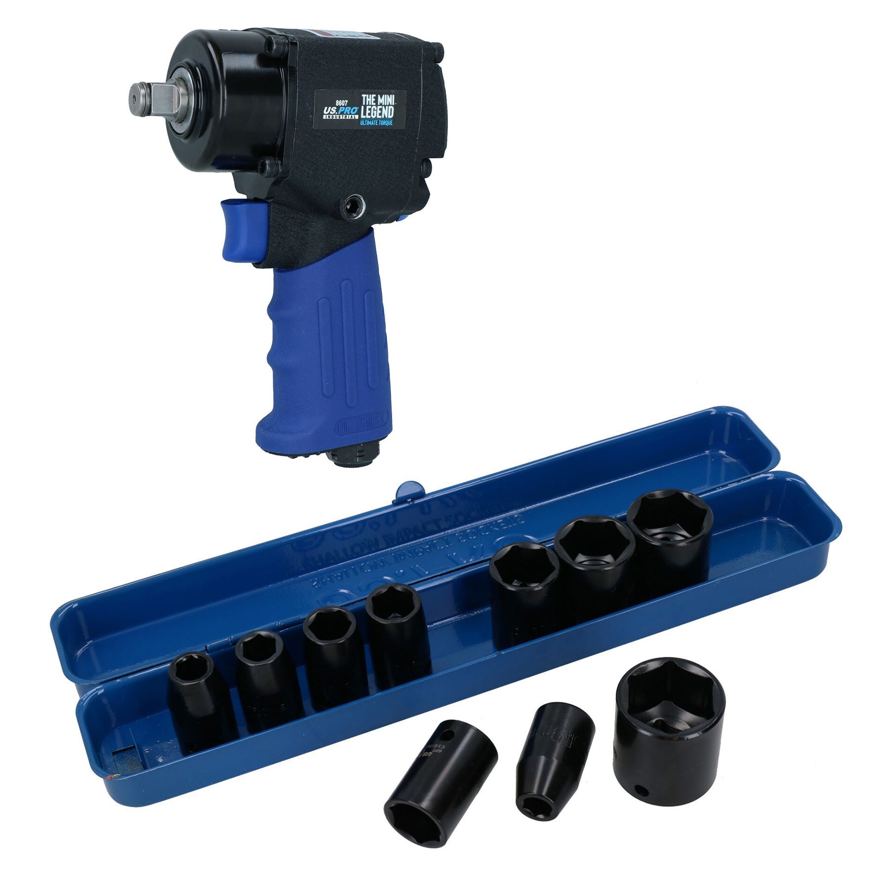 1/2"-Antrieb, Mini-Druckluft-Schlagschrauberpistole 680 Nm + flache Schlagnüsse 9 – 27 mm
