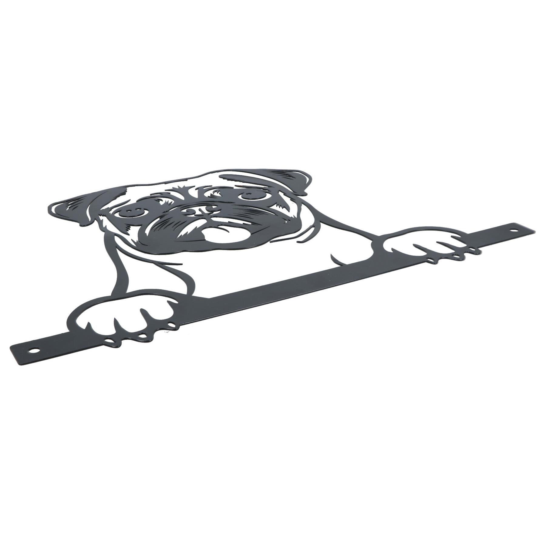 Black Metal Peeking Pug Silhouette with Fixing Plate Garden Ornament Gift