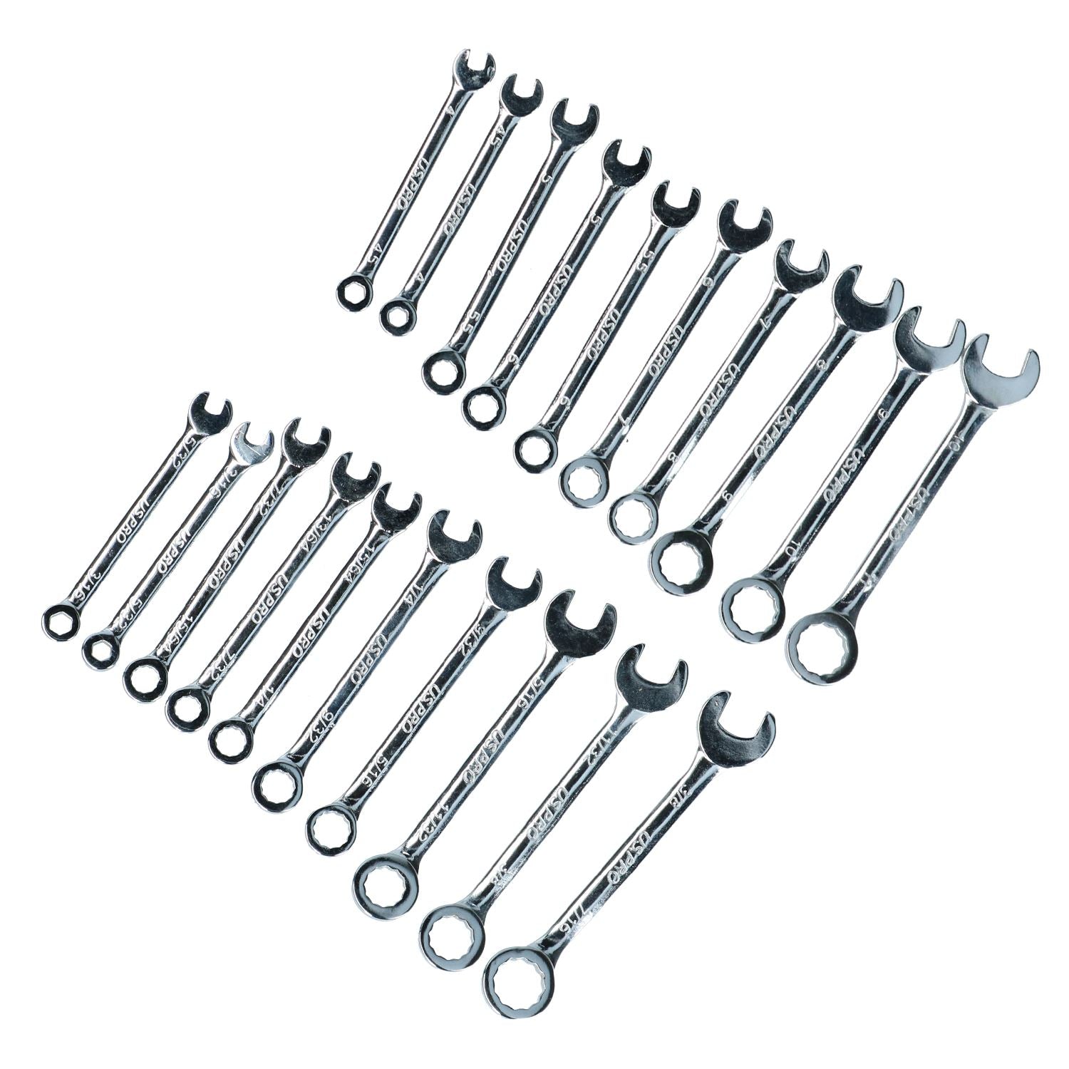 Metric and Imperial Mini Combination Spanner Set 4 - 11mm 3/16 - 7/16 20pc