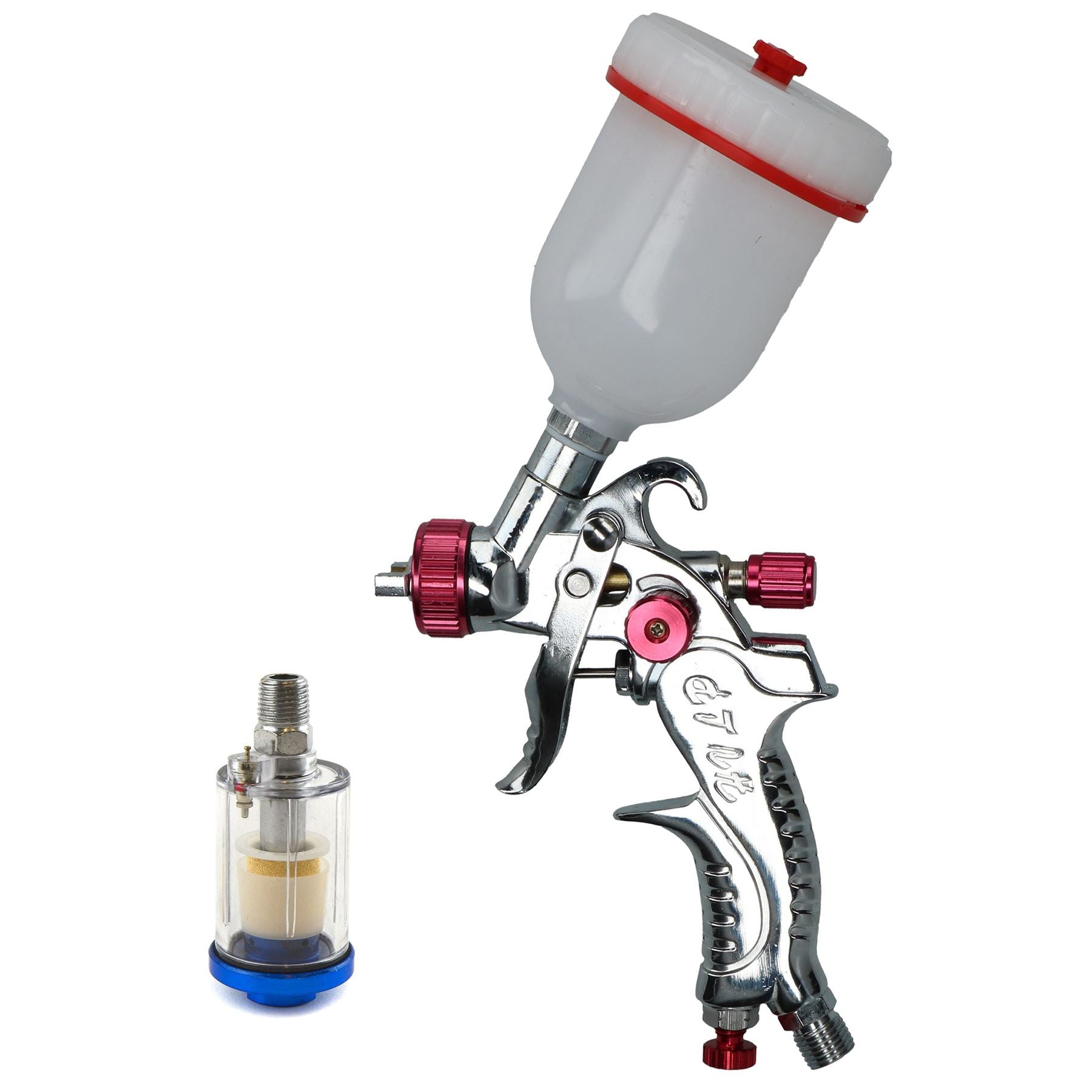 Mini HVLP Gravity Feed Spray Gun 0.8mm Nozzle 1/4" BSP In Line Moisture Trap