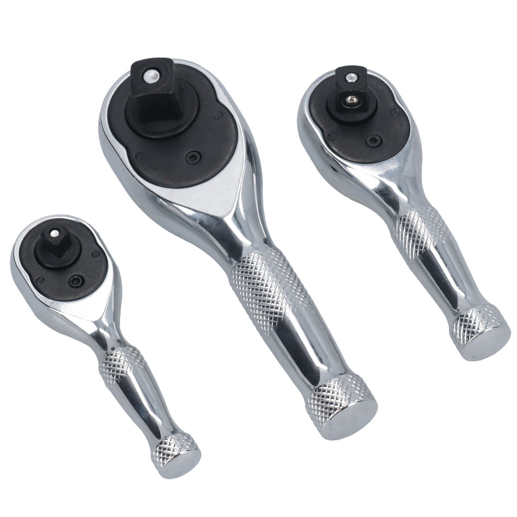 Stubby Ratchet Socket Driver 1/4in 3/8in + 1/2in Drive Reversible Quick Release