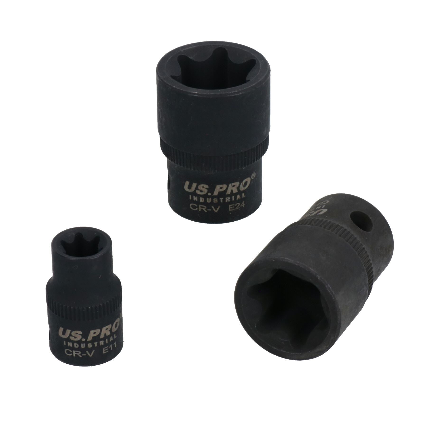 Jeu de 18 douilles Torx femelles à impact E5 – E24, entraînement 3/8" et 1/2"