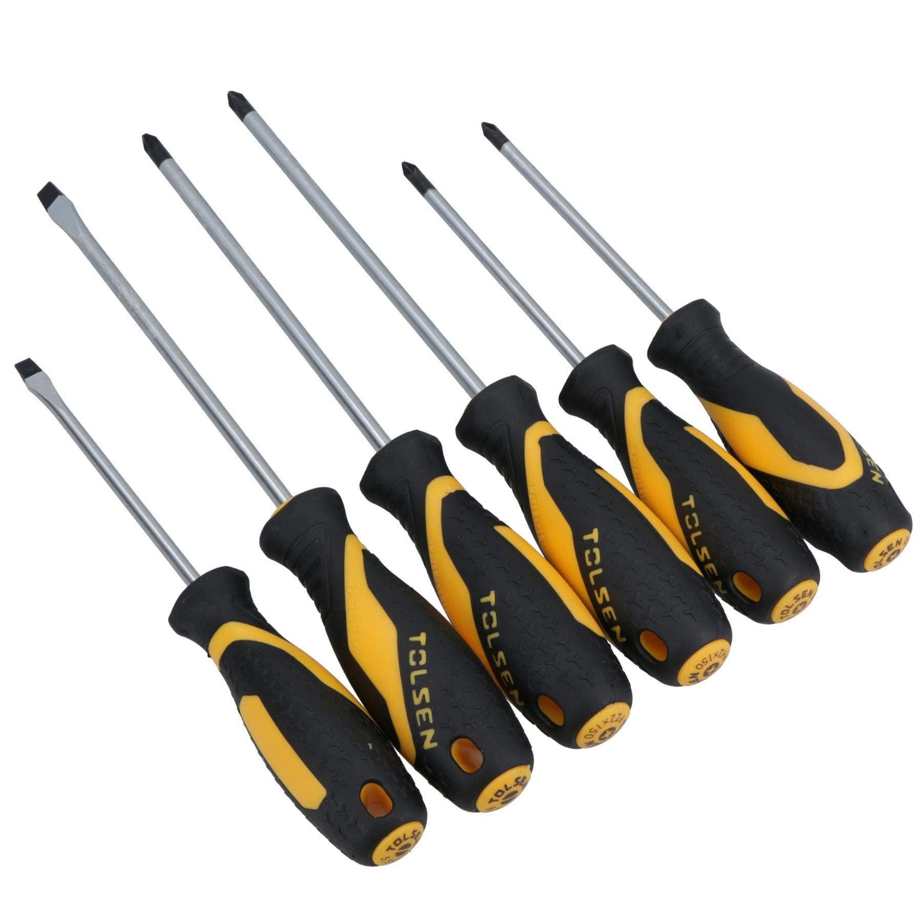 6pc Screwdriver Set Slotted / Flat, Phillips & Pozi Head With Soft Grip Handles