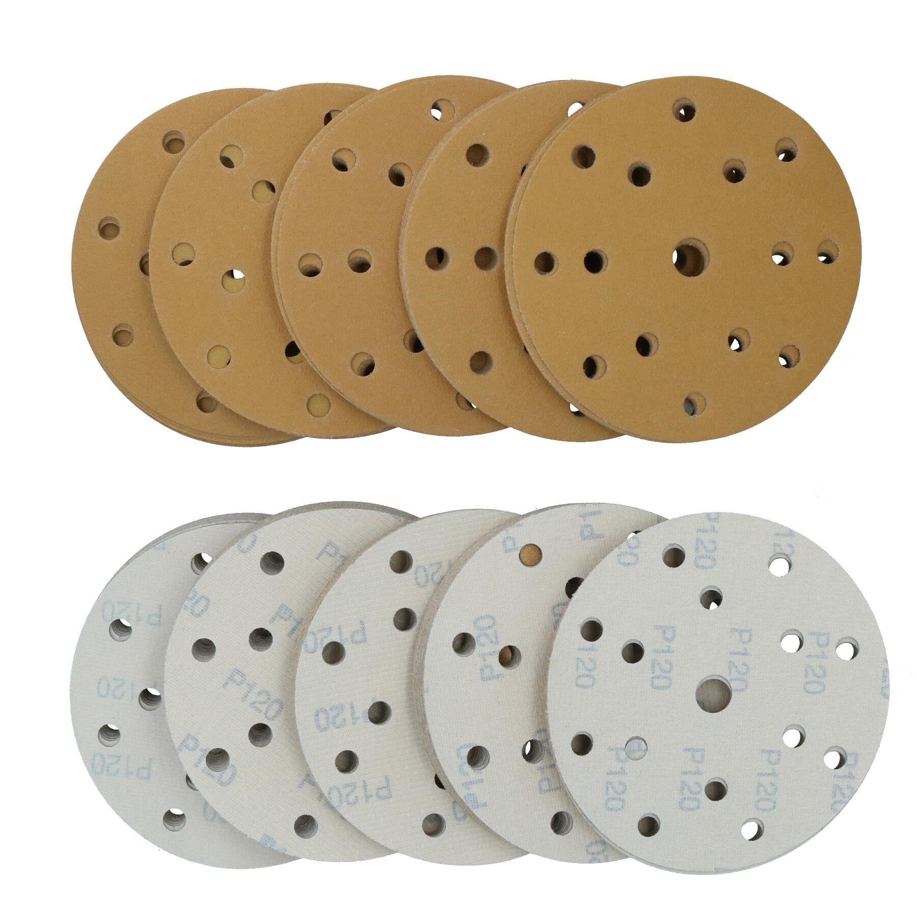 150 mm Schleifscheiben Aluminiumoxid Schleifmittel 120er Körnung 15 Löcher Haken + Schlaufe
