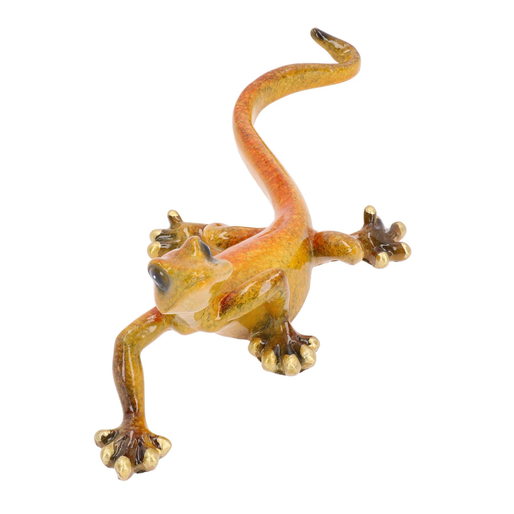 Statue de sculpture murale en résine représentant un lézard gecko tacheté jaune, petite maison