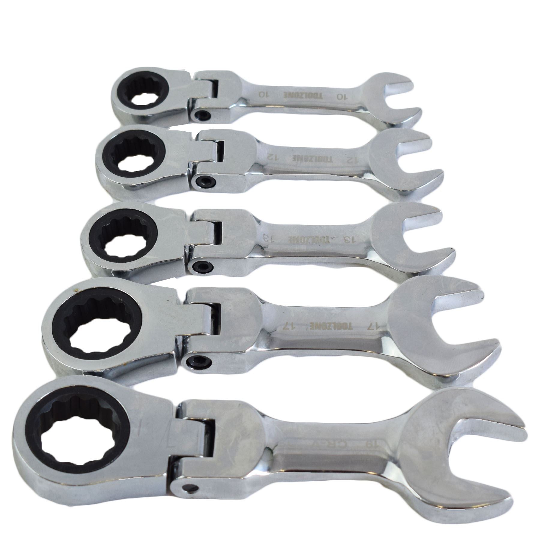 5-teiliger Flexi Stubby Ratschenschlüssel 10-19mm Metrischer Schraubenschlüssel Getriebe 72 Zähne CRV