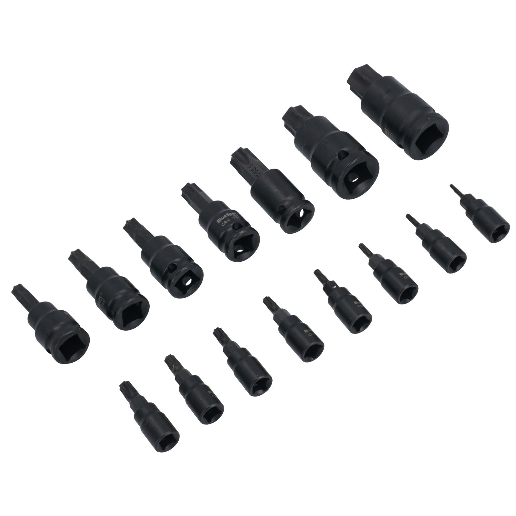 Schlagschrauber-Torx-Sternbit-Steckschlüssel 1/4 Zoll, 3/8 Zoll und 1/2 Zoll Antrieb T6 – T70, 15-tlg.