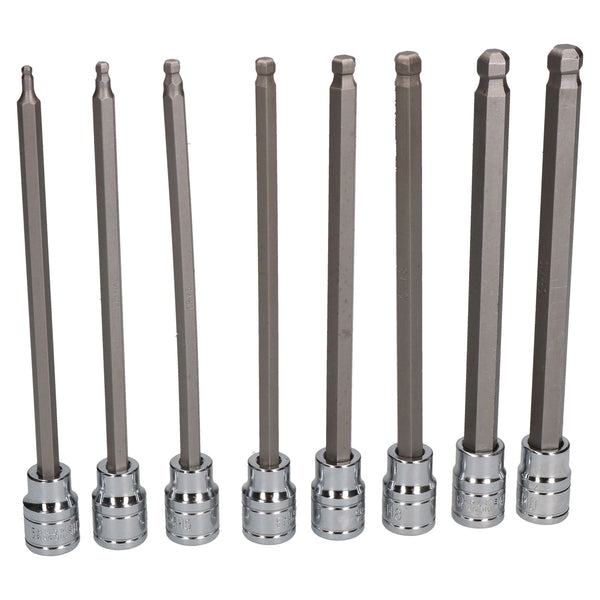 Douilles à tête sphérique Allen extra longues métriques 3/8" 3 mm - 10 mm 8 pièces