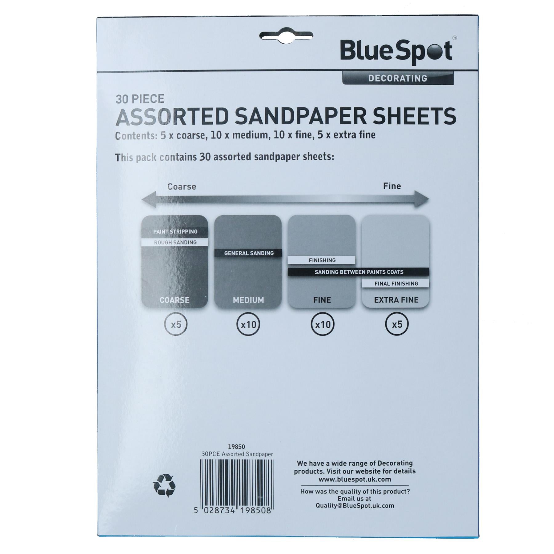 30pc Assorted Sandpaper Sanding Sheets for Metal Wood Plastic Mixed Grit Pack