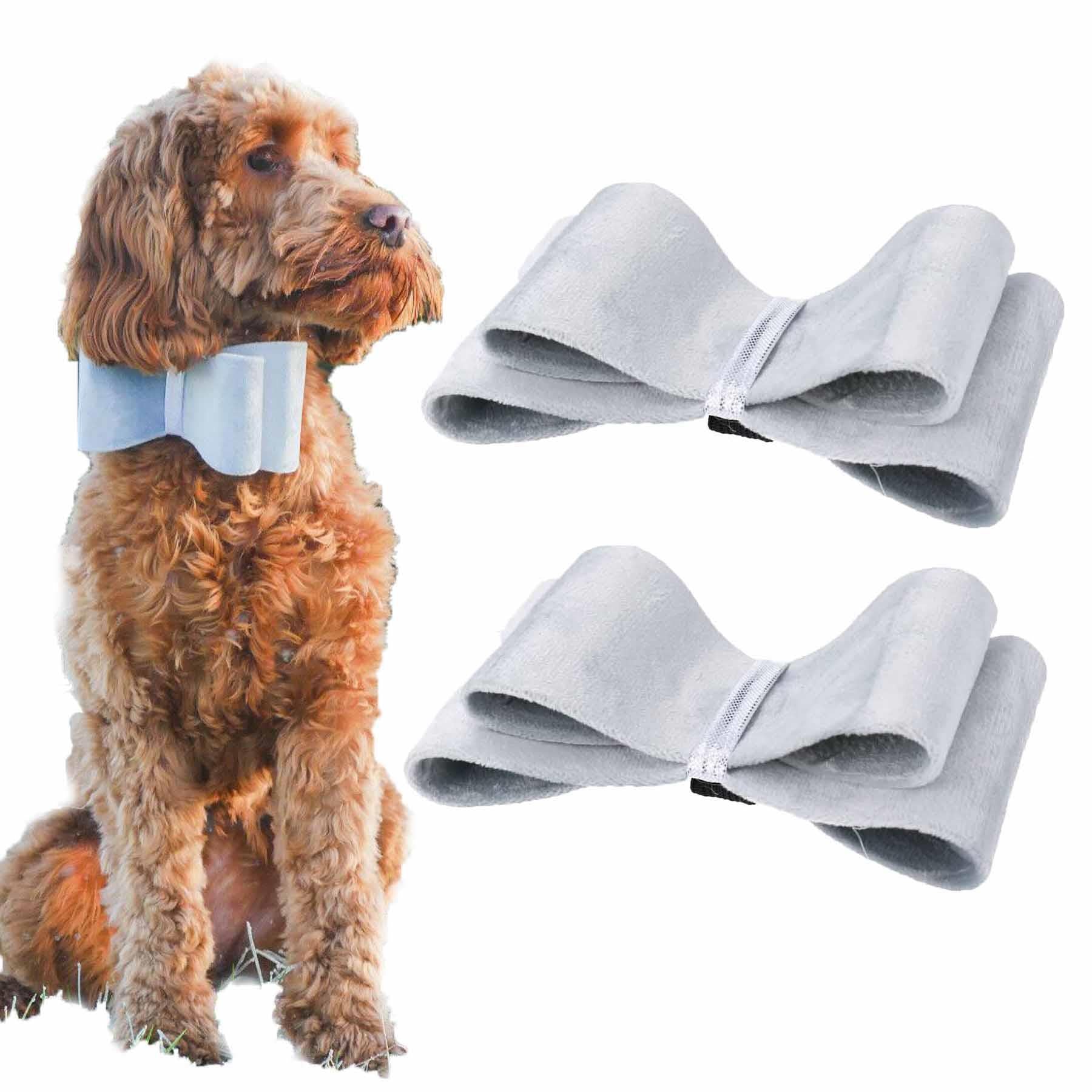 2er-Pack Hunde-/Welpenfliege aus Samt, festliche Weihnachten, silberne Schleife, einfach zu befestigen