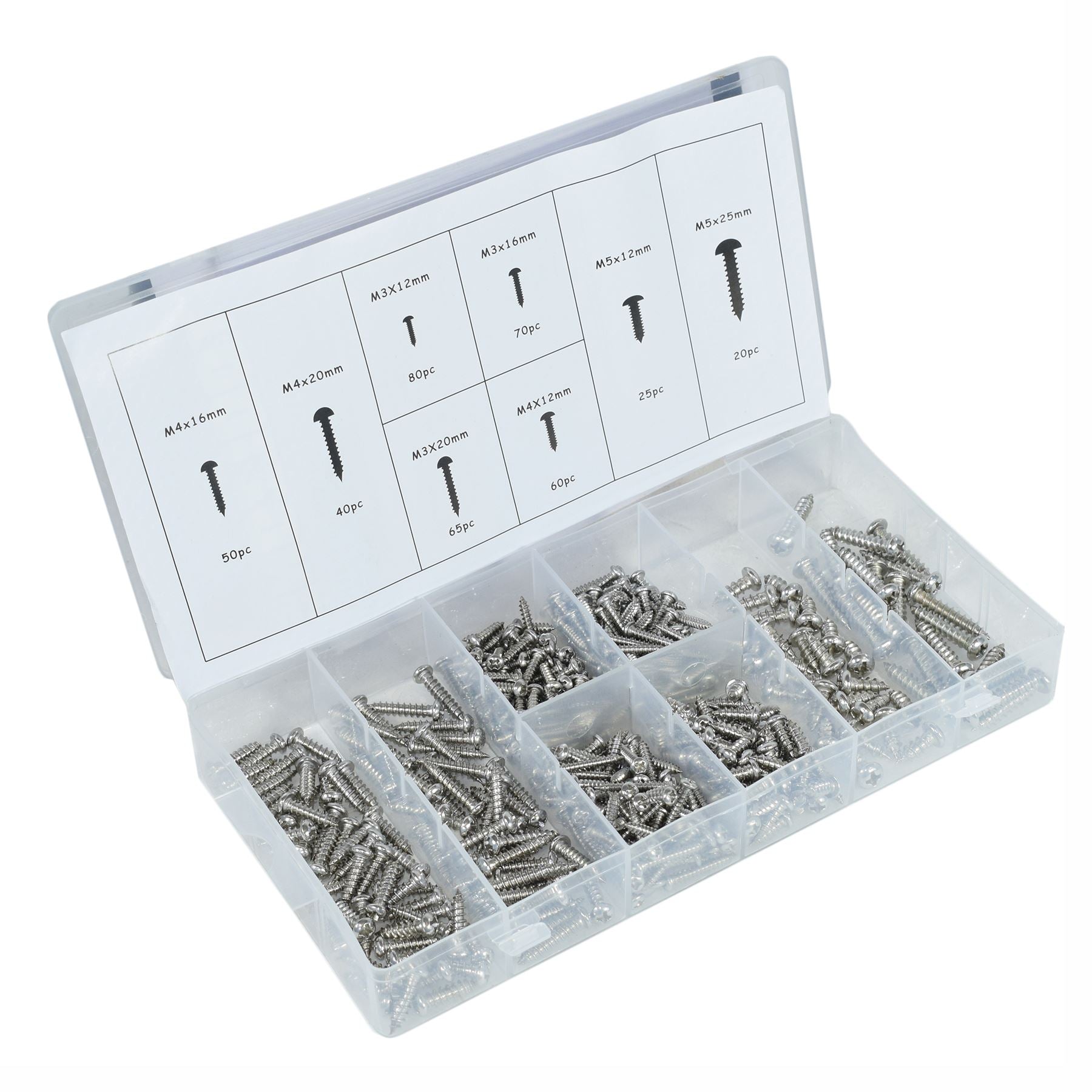 410-teiliges Set mit Metallschrauben aus Edelstahl, selbstschneidende Schrauben M3 – M5, Kreuzschlitz