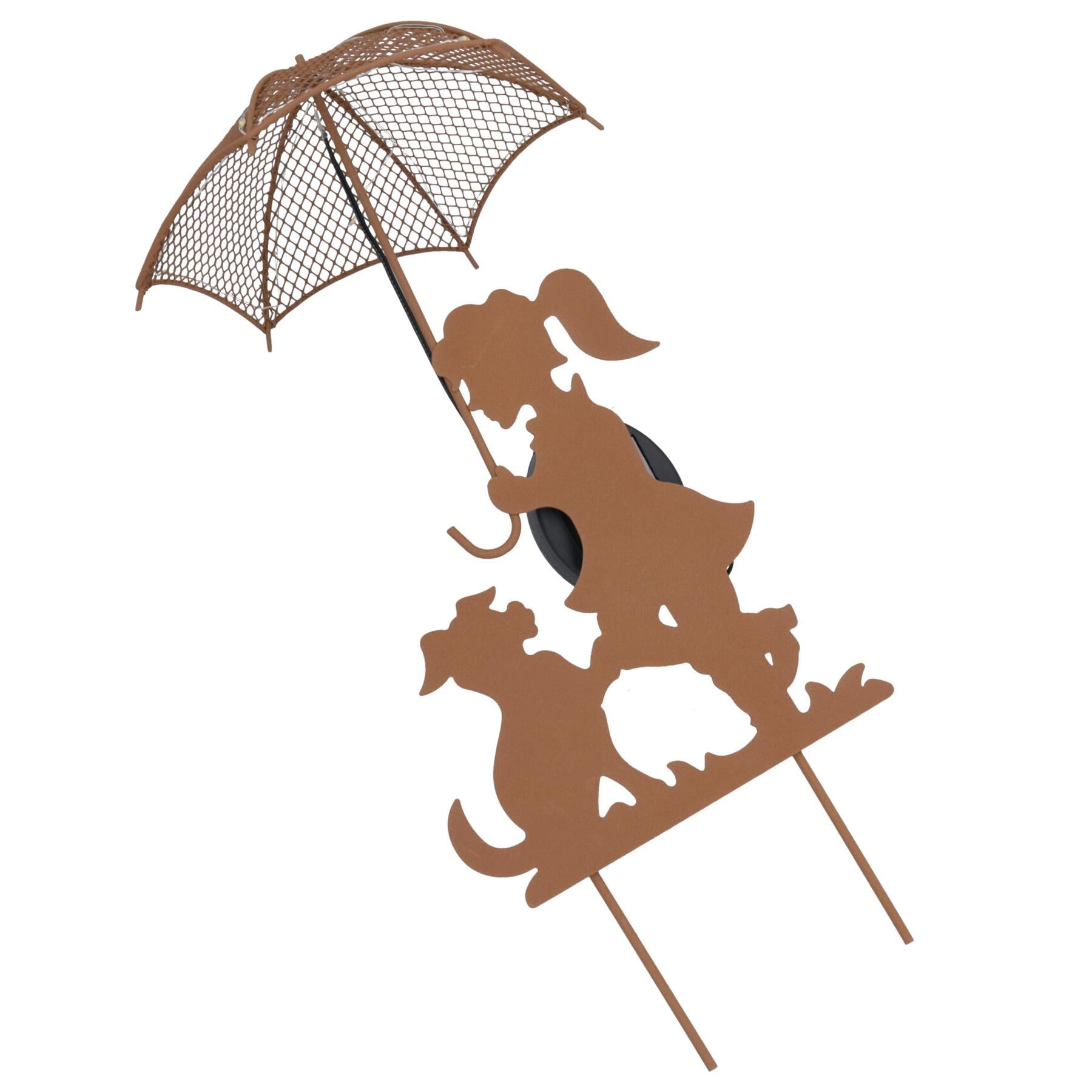 Solarbetriebenes rustikales Mädchen & Hund mit LED-Regenschirm-Gartendekorationslicht