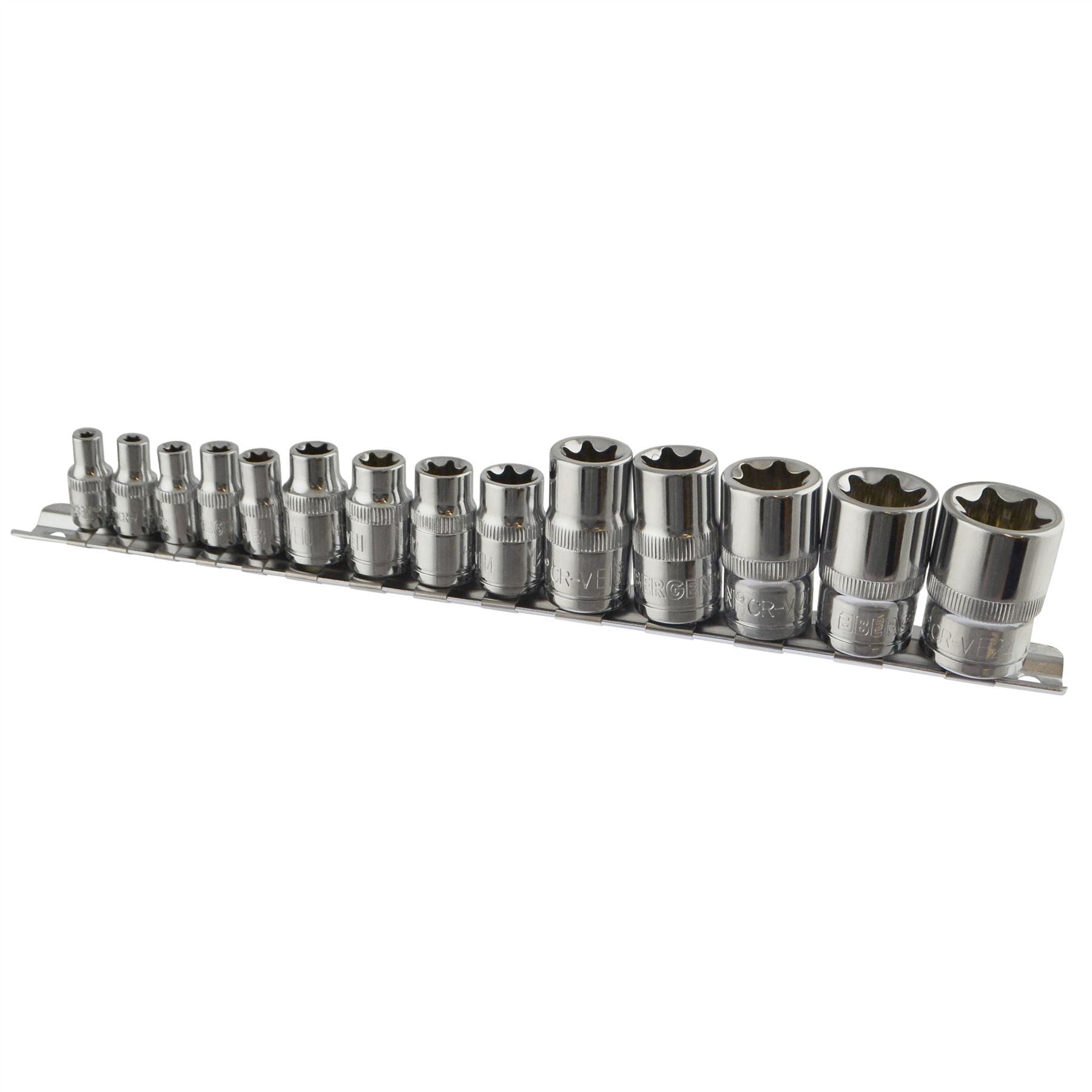Jeu de 14 douilles femelles Torx / Star, entraînement 1/4" / 3/8" et 1/2" E4 - E24