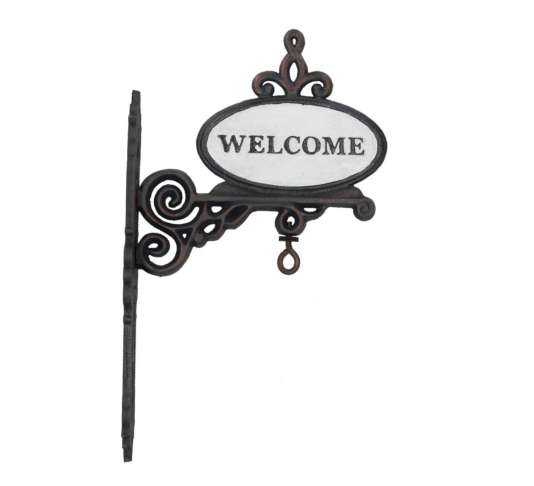 Cloche de bienvenue en fonte, panneau de porte, mur, clôture, portail, porte d'entrée, jardin