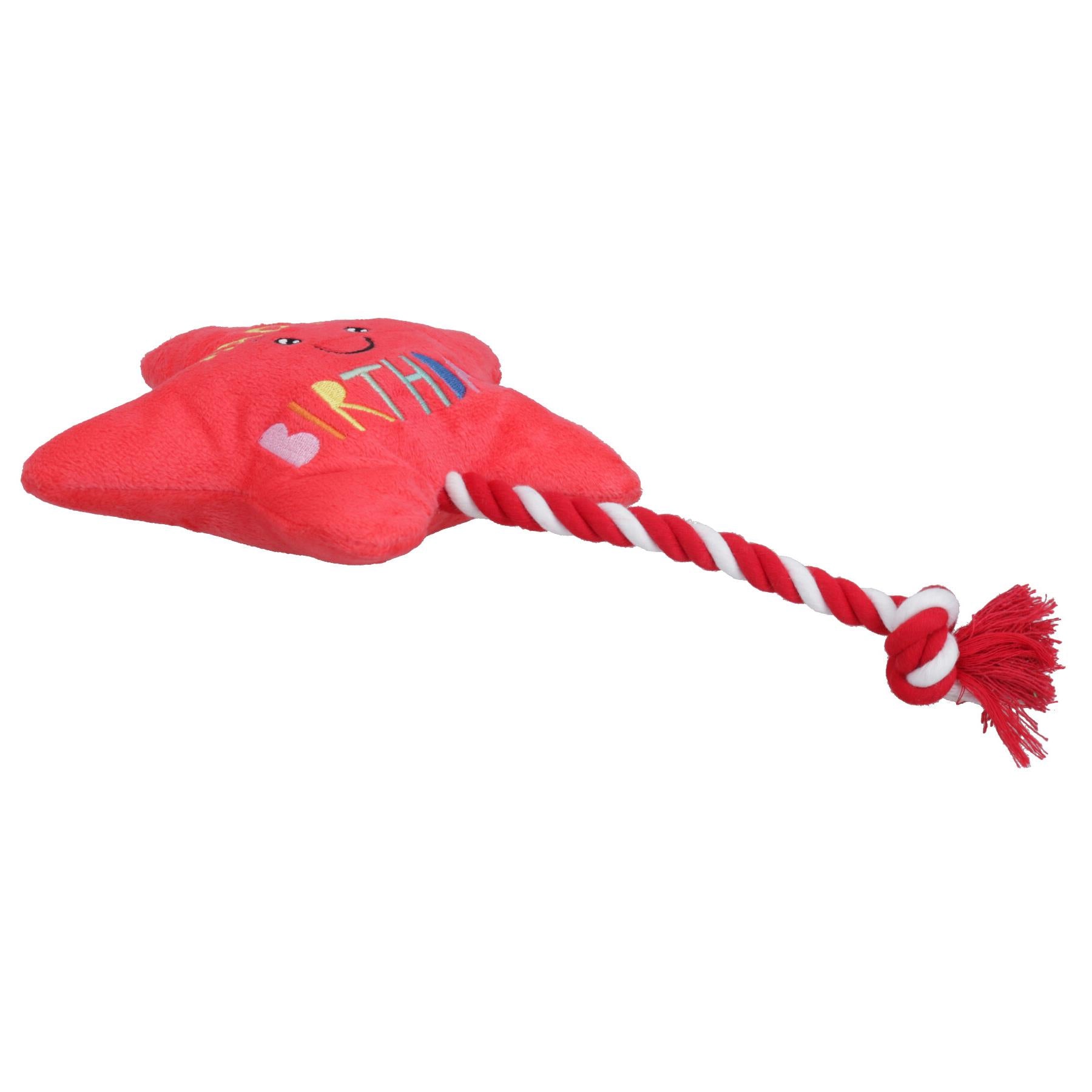 Superweicher Plüsch-Hundewelpe mit Quietschfunktion „Happy Birthday“ als Stern, Geschenk zum Geburtstag