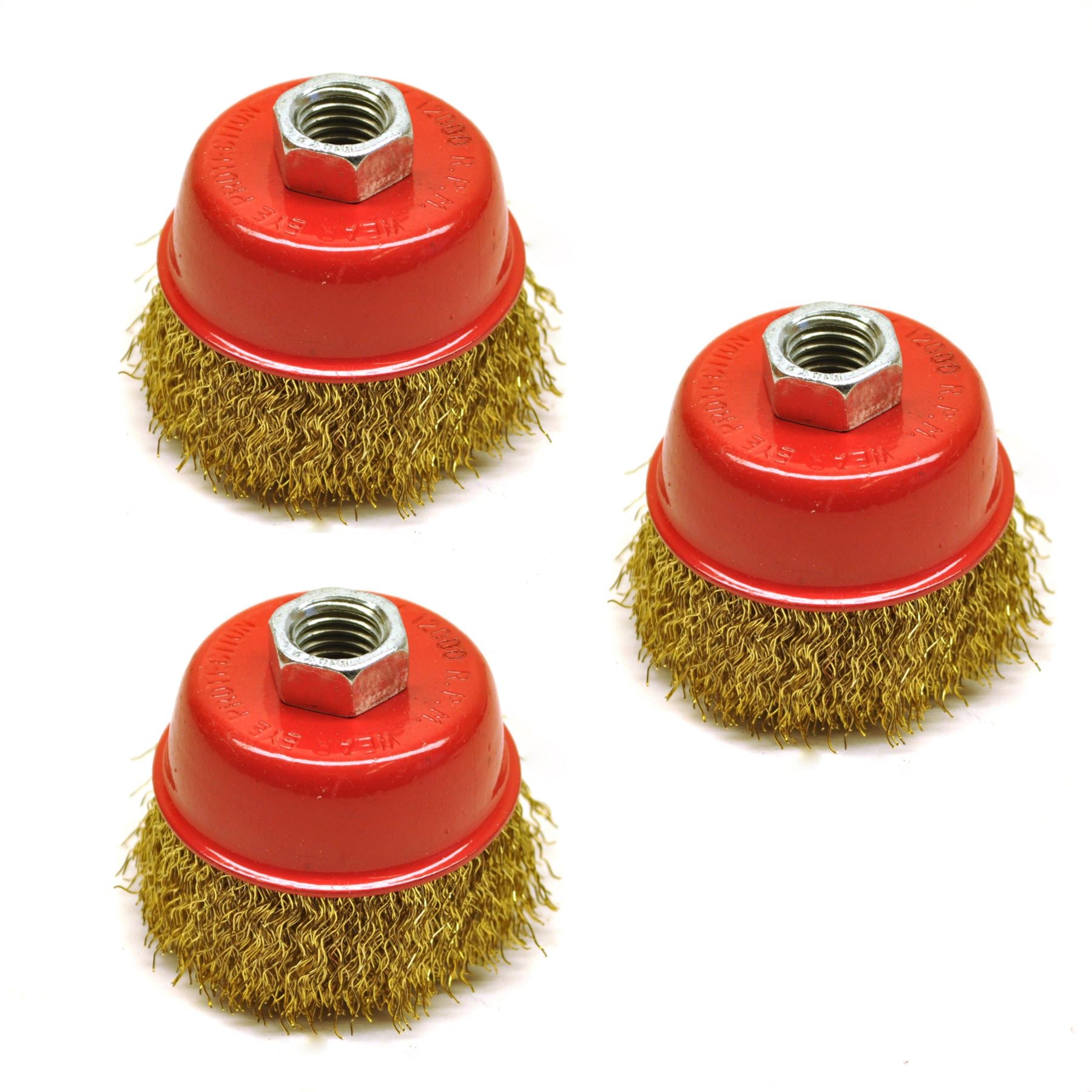 Brosse coupelle métallique / meule pour meuleuse d'angle avec revêtement en laiton serti, filetage M14 de 65 mm