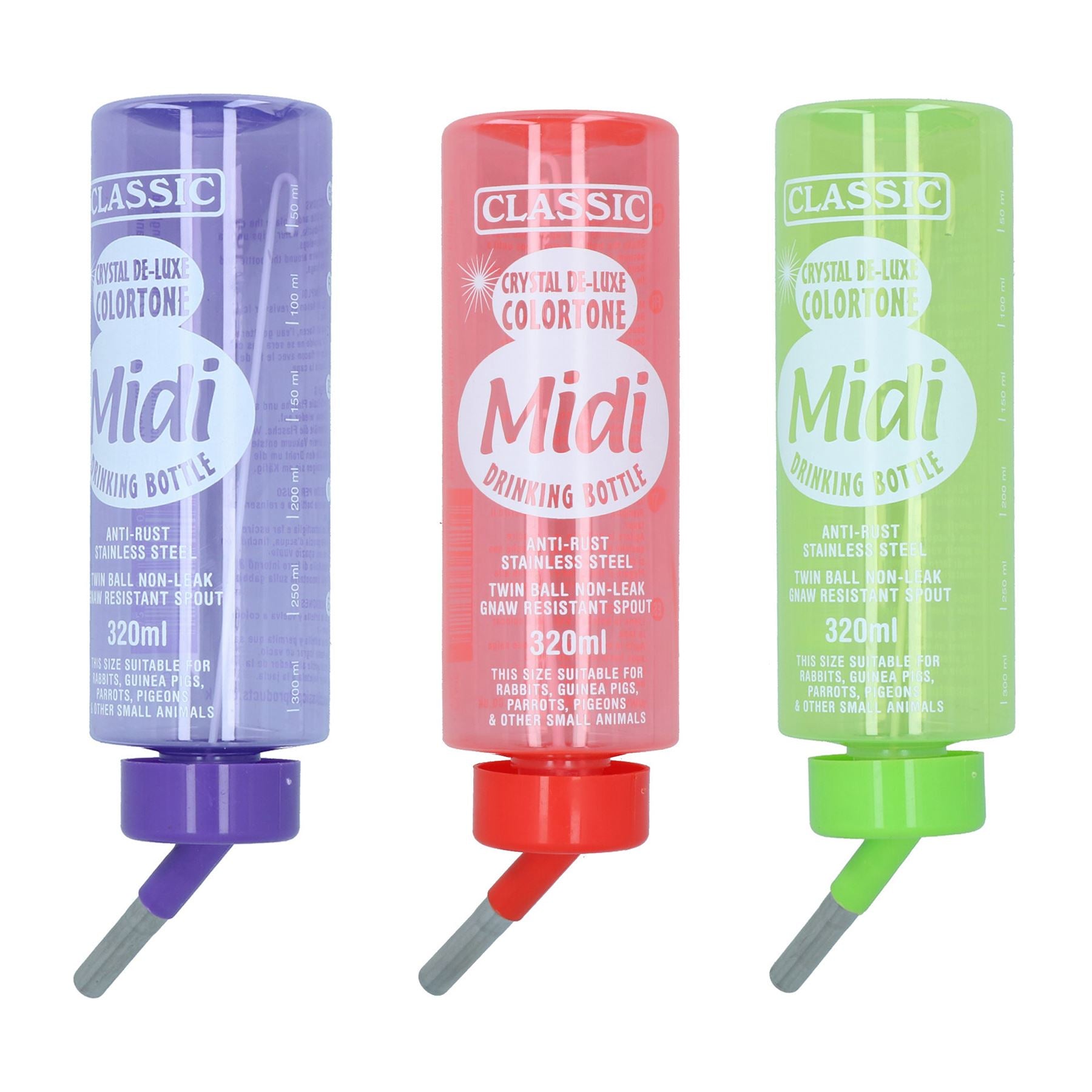 Bouteille d'eau antirouille à double bille pour petits animaux, 320 ml, résistante aux rongements, couleurs assorties