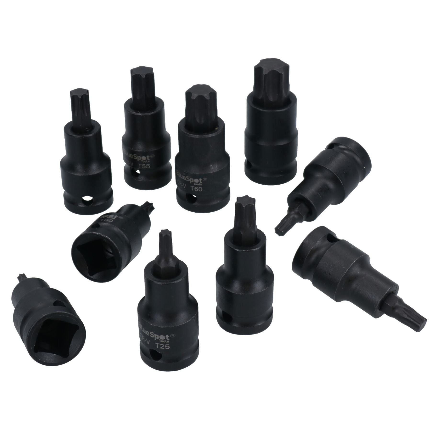 1/2-Zoll-Antrieb, Torx-Steckschlüssel, flach, mit Sternform, T20 – T70, 10 Stück