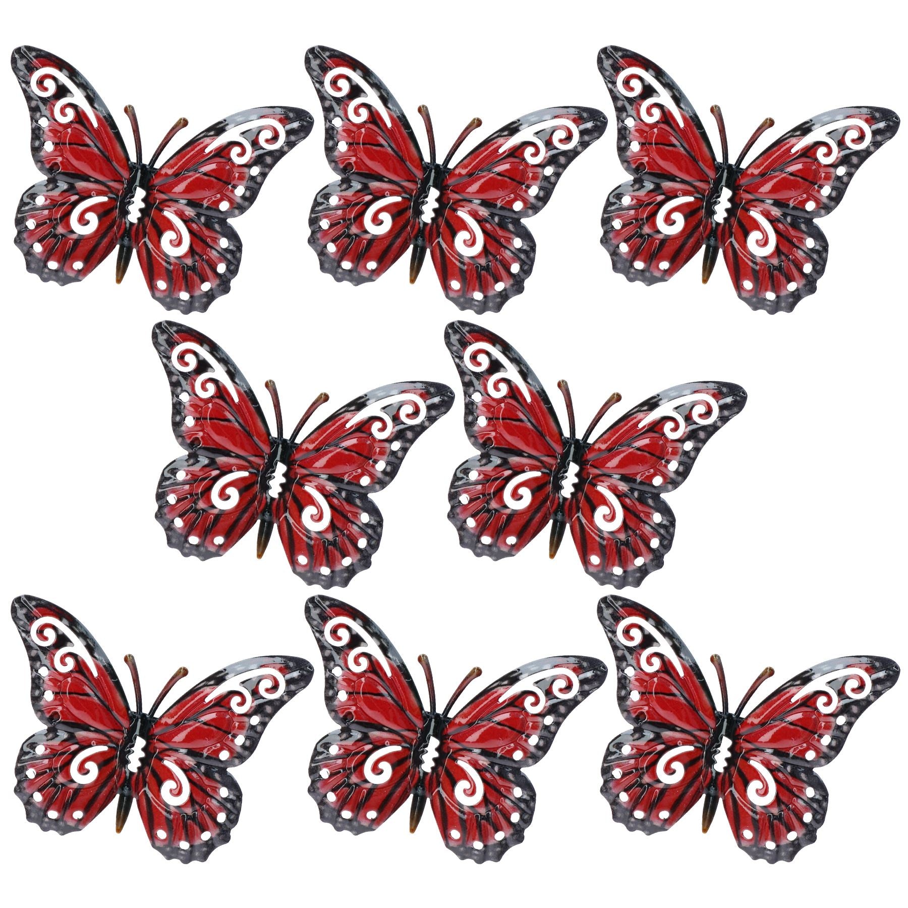 Lot de 8 petits papillons rouges en métal pour décoration murale de jardin/maison