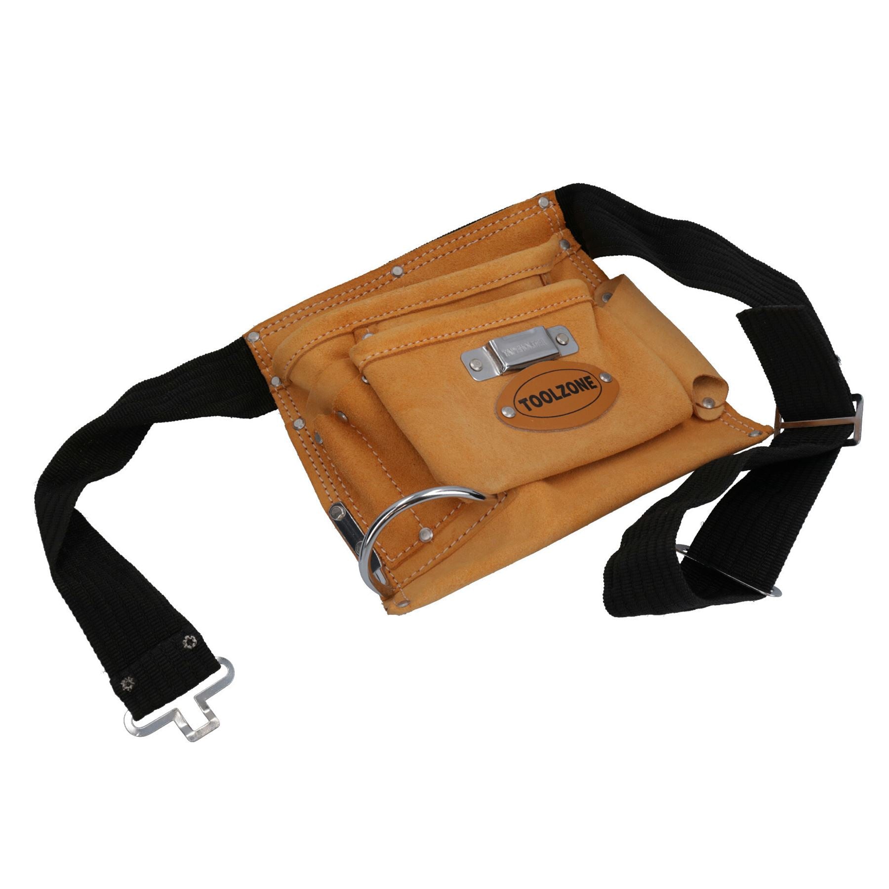 Leder-Gürtelrolle, Beutelhalter mit verstellbarem Web-Gürtelschnallen-Clip, 5 Taschen