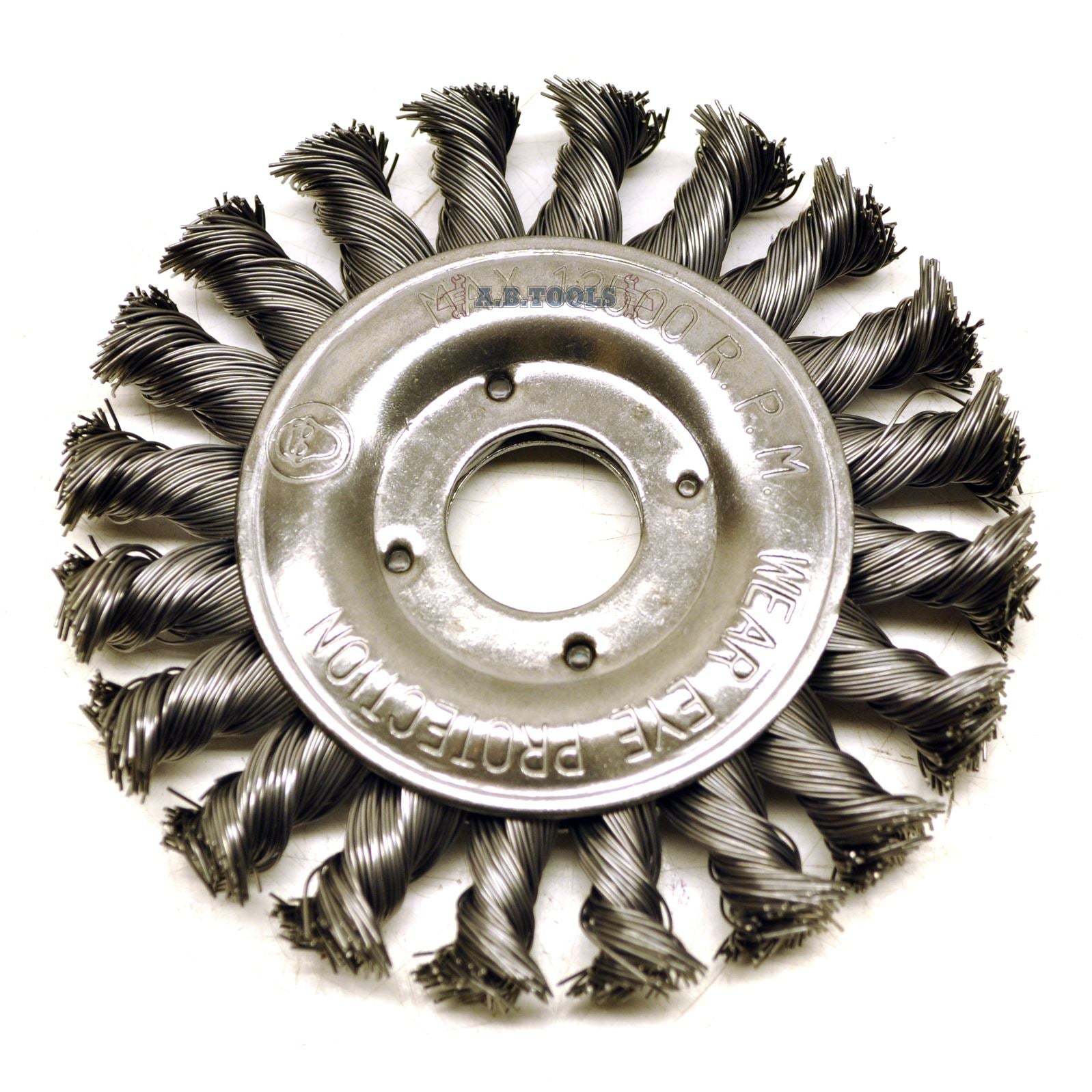 Flache Drahtbürste mit gedrehtem Knoten, 115 mm, Bohrung 22,2, zum Entgraten, für Winkelschleifer, TE579