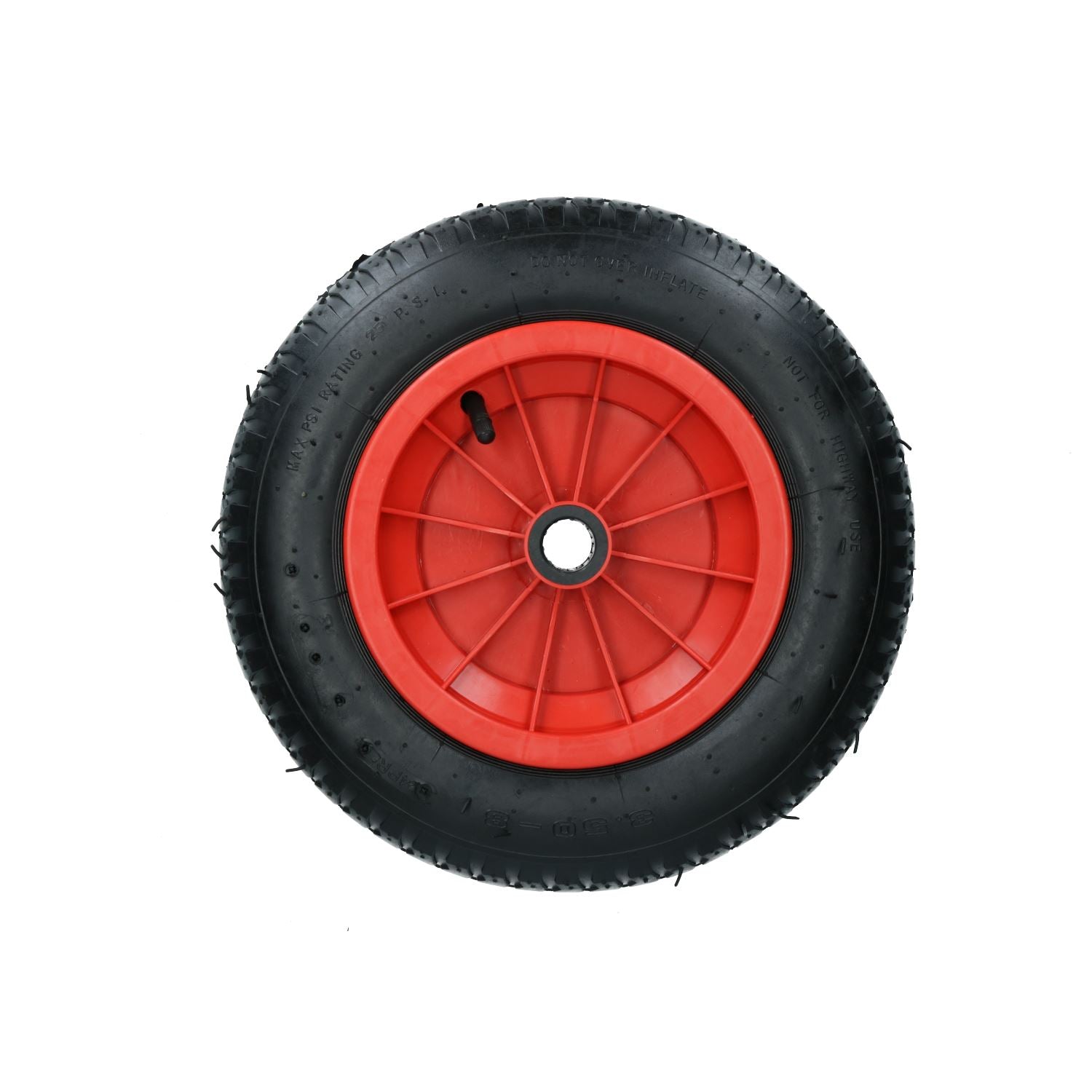 14" Red Wheelbarrow Wheel Tyre Launching 3.50 - 8 Light Weight 4ply  1" Bore