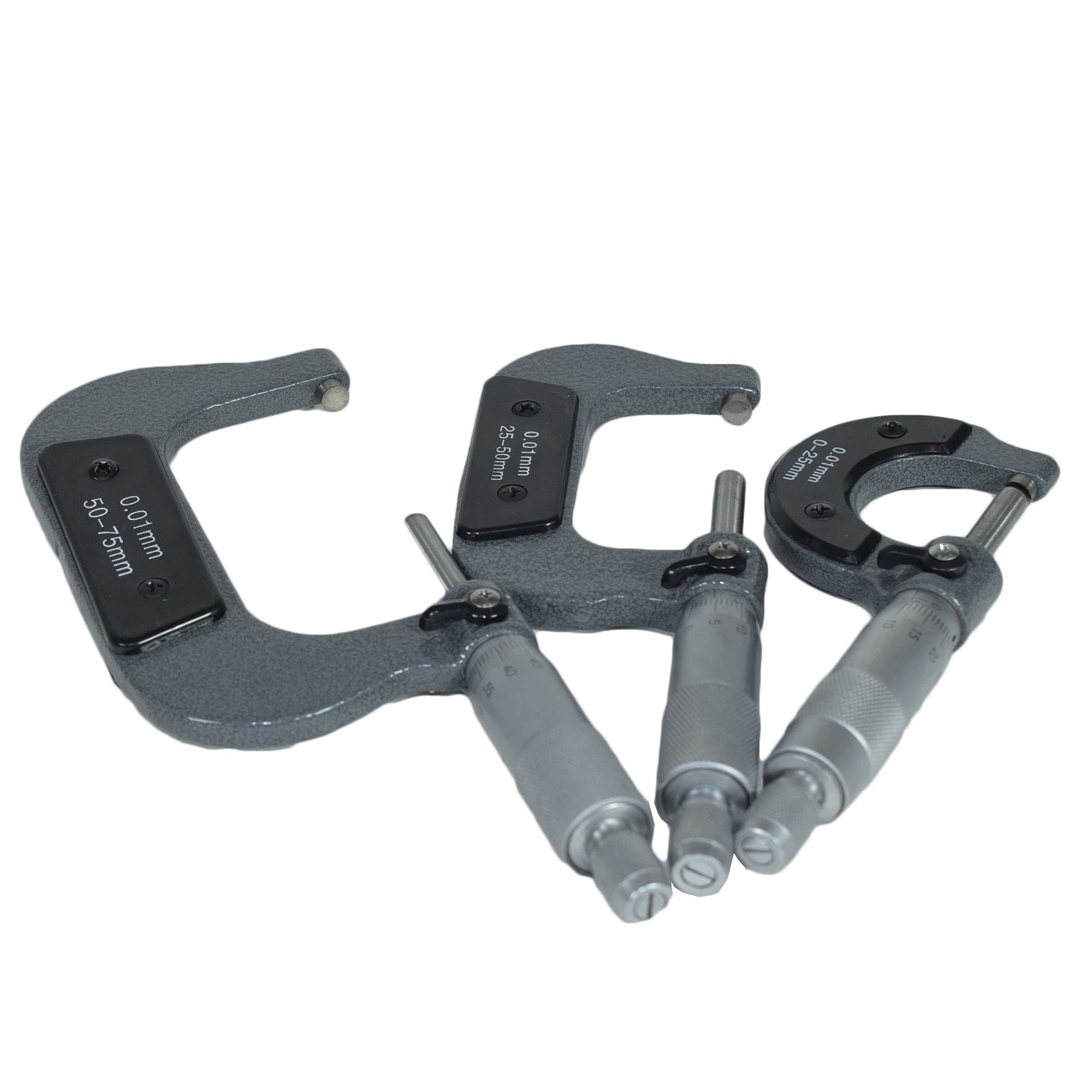 3-teiliges Mikrometer, extern einstellbar, metrisch, Mikrometer, Hartmetall-Ambosse 0–75 mm