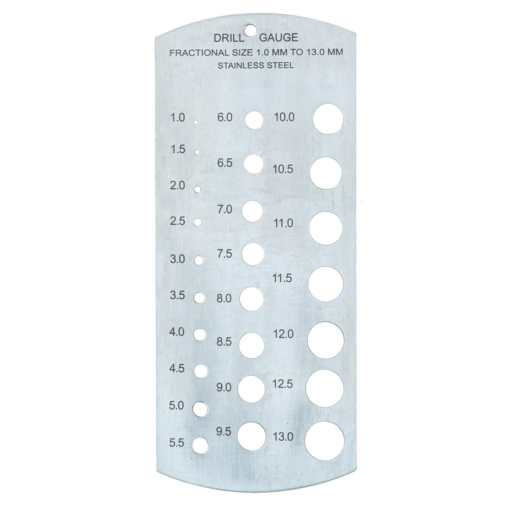 Jauge de taille de foret fractionnaire métrique et impériale de 1 à 13 mm et de 1/16 à 1/2"