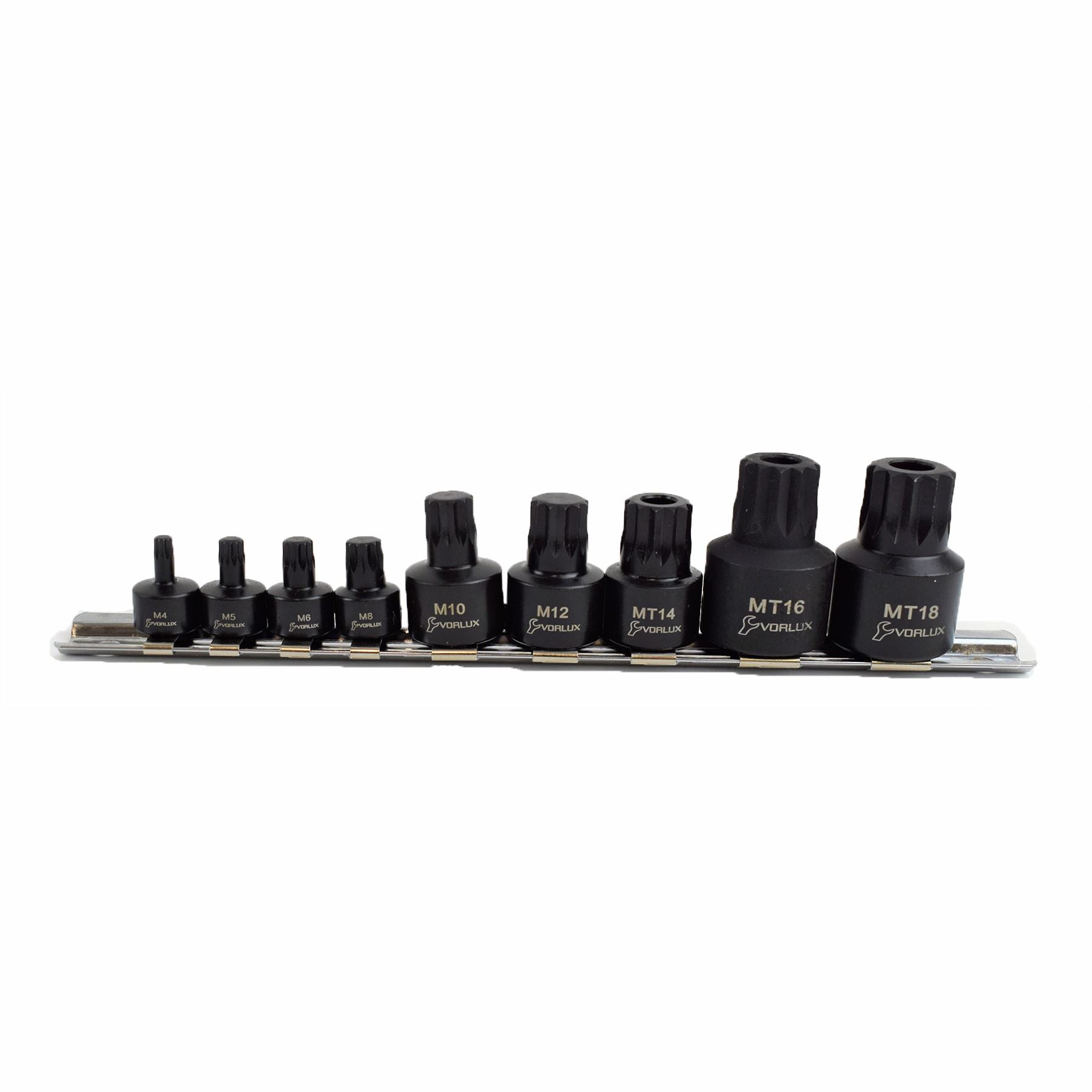 Lot de 9 douilles à embouts inviolables à triple carré à impact court, cannelées 1/4" 3/8" 1/2"