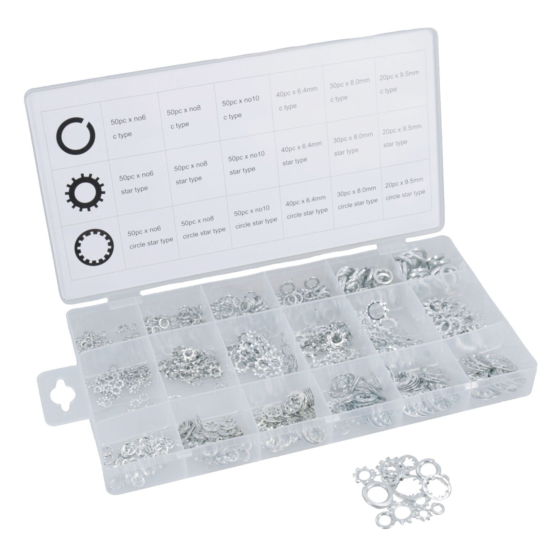 Locking Washer Shake Proof Spring C Star and Circle Washers Assortment 720pc