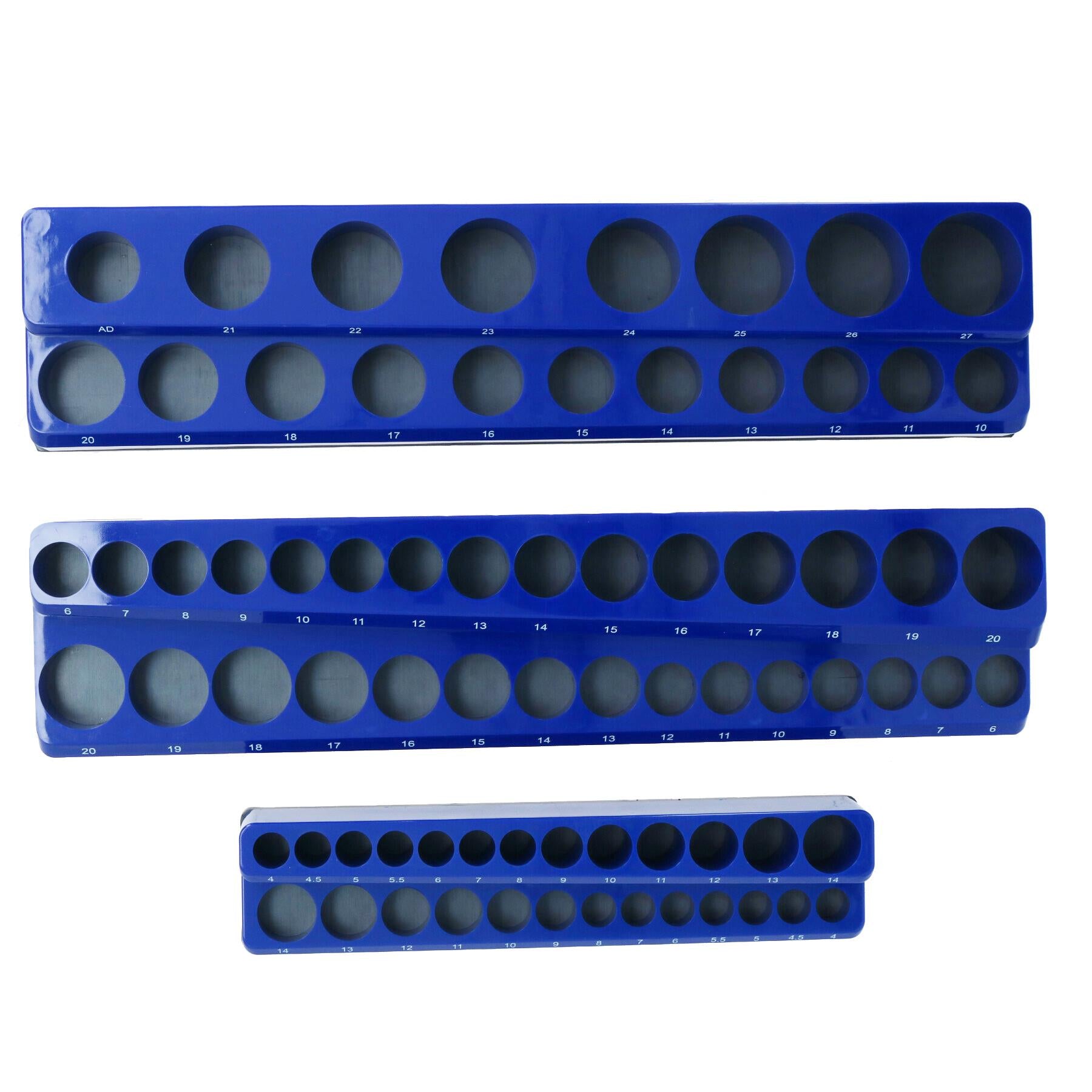 Plateaux de rangement pour supports de douilles magnétiques pour 1/4 po, 3/8 po, 1/2 po métriques 3 pièces